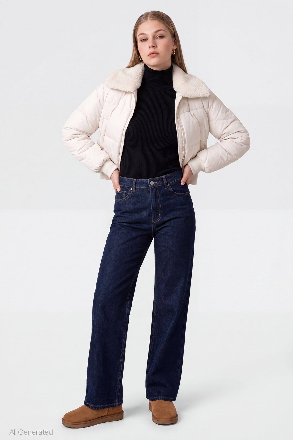 Alt View 3. Faux Fur Collared Jacket - White