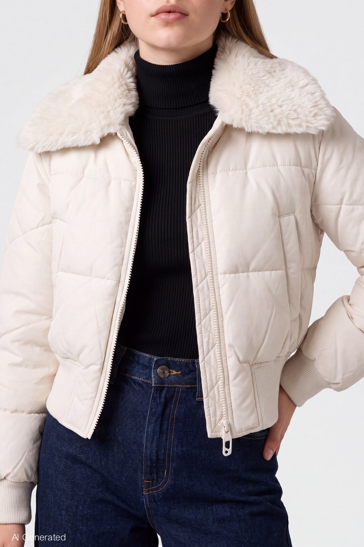Alt View 4. Faux Fur Collared Jacket - White