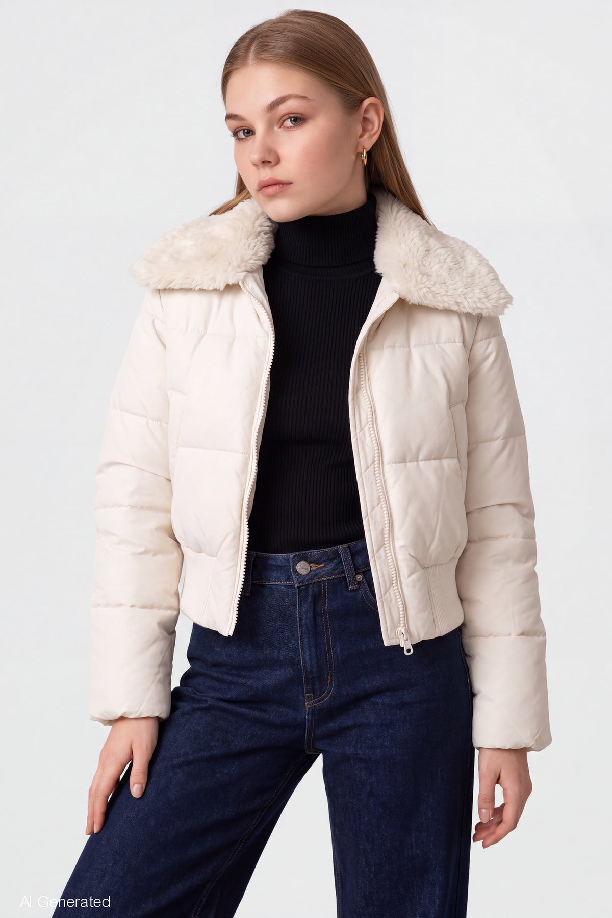 Faux Fur Collared Jacket - White