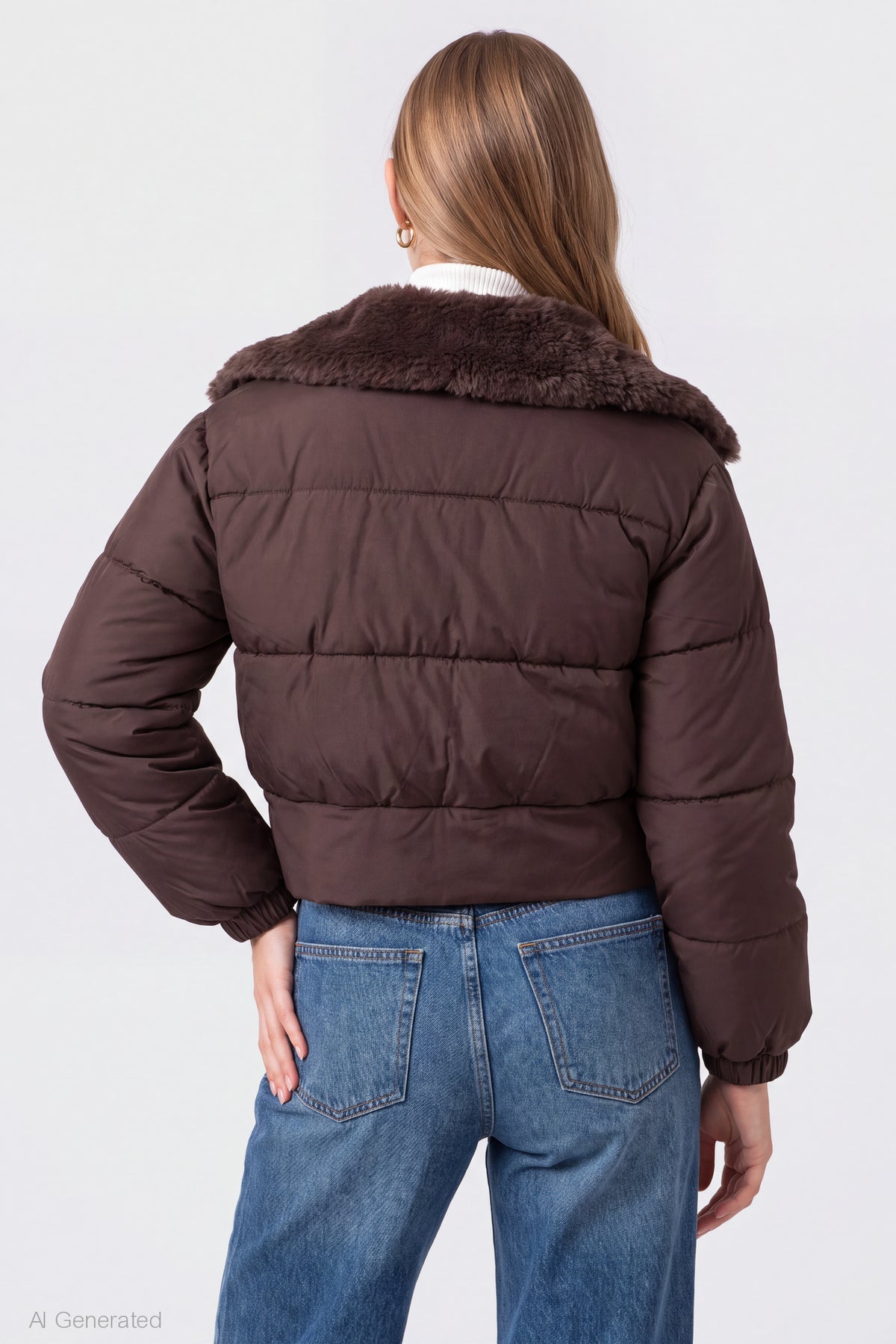 Alt View 2. Faux Fur Collared Jacket - Brown