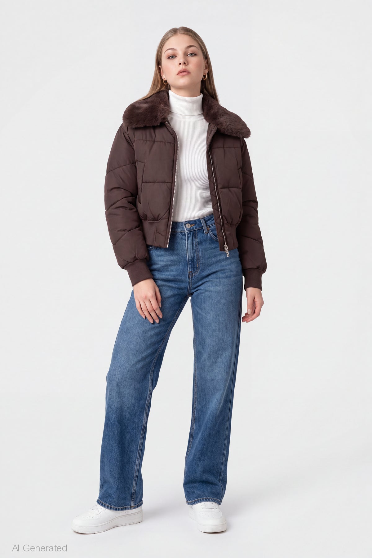 Alt View 3. Faux Fur Collared Jacket - Brown