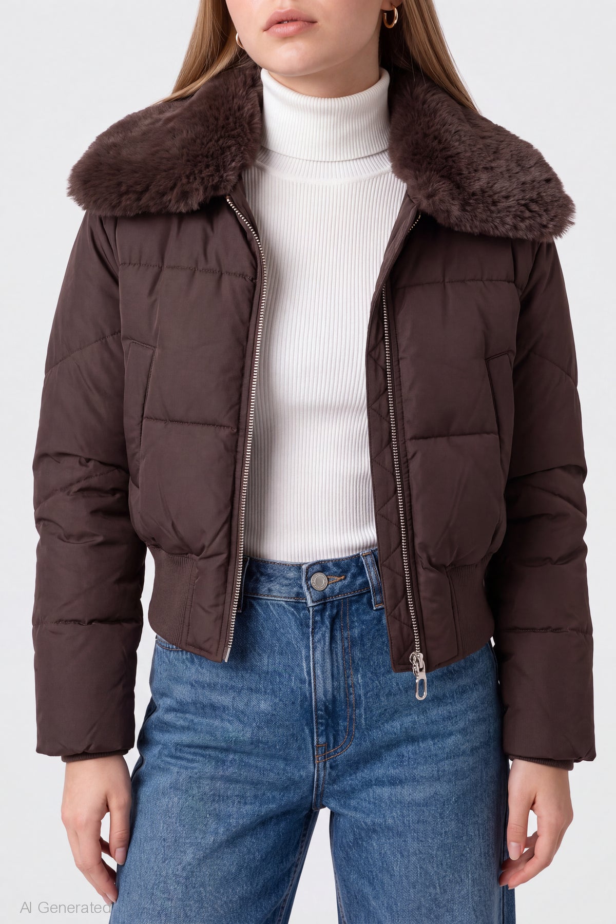 Alt View 4. Faux Fur Collared Jacket - Brown