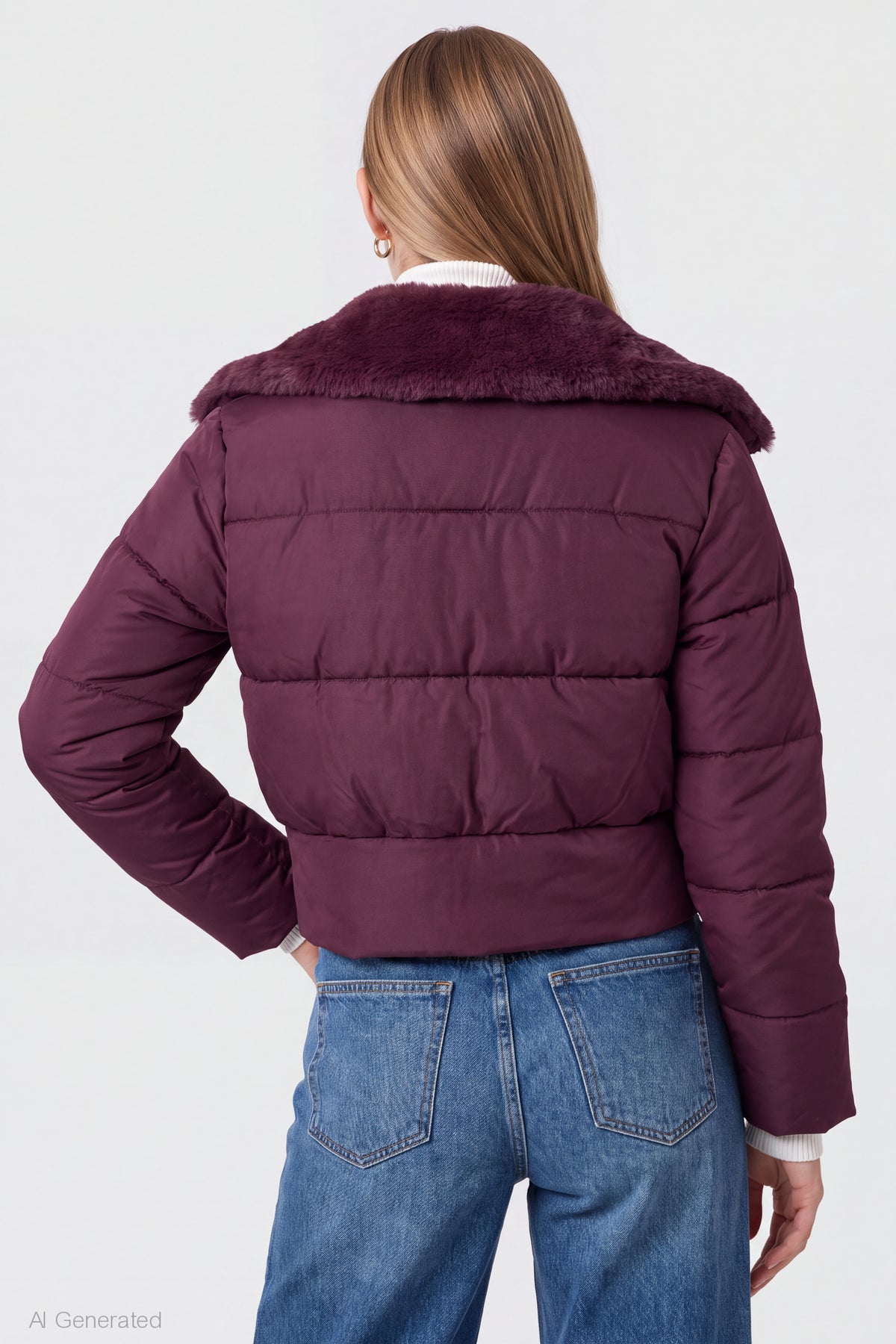 Alt View 2. Faux Fur Collared Jacket - Eggplant