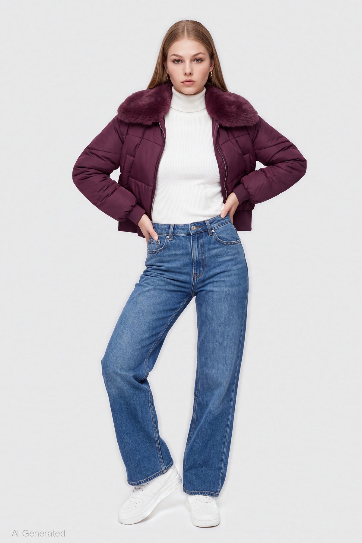 Alt View 3. Faux Fur Collared Jacket - Eggplant