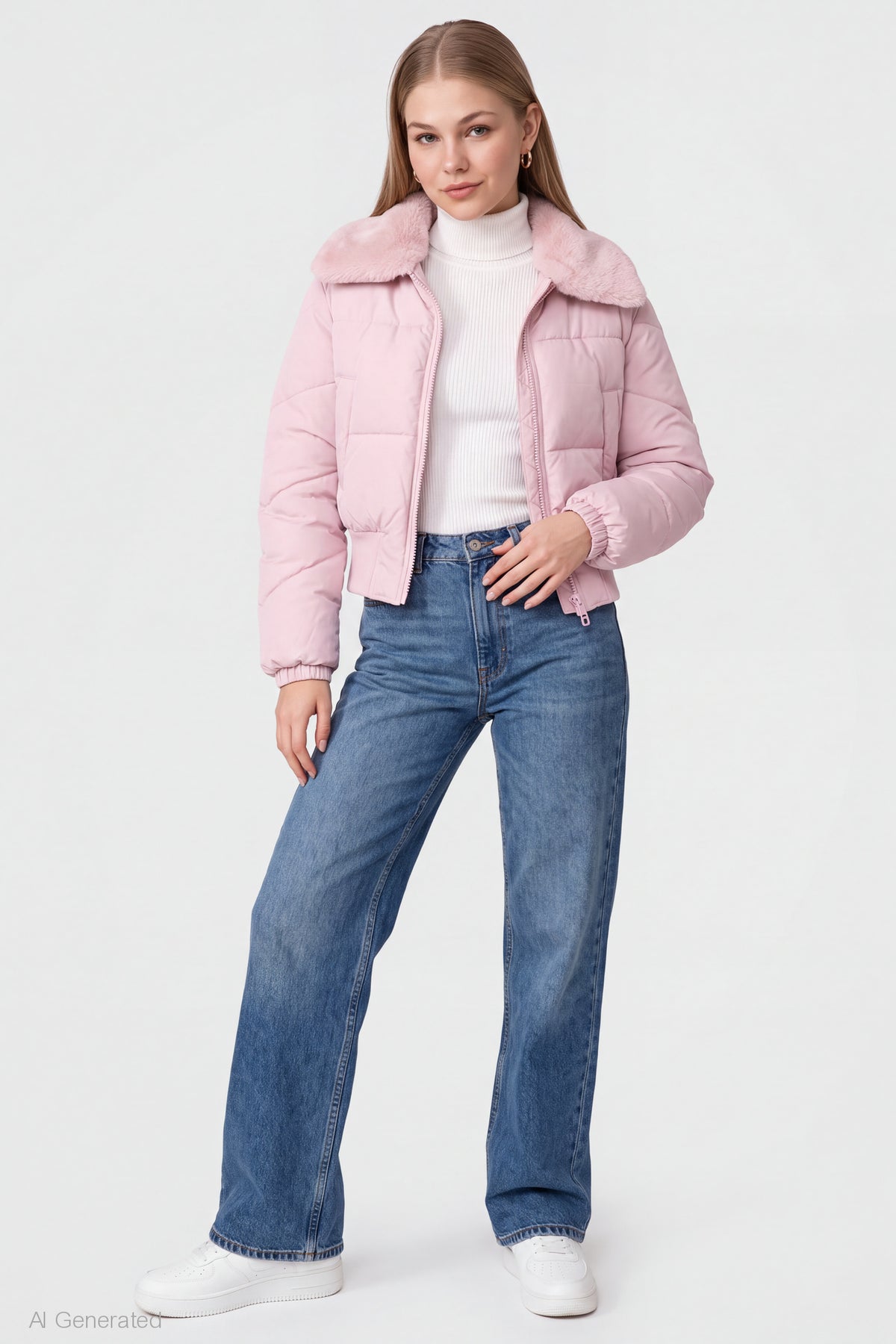 Alt View 3. Faux Fur Collared Jacket - Pink