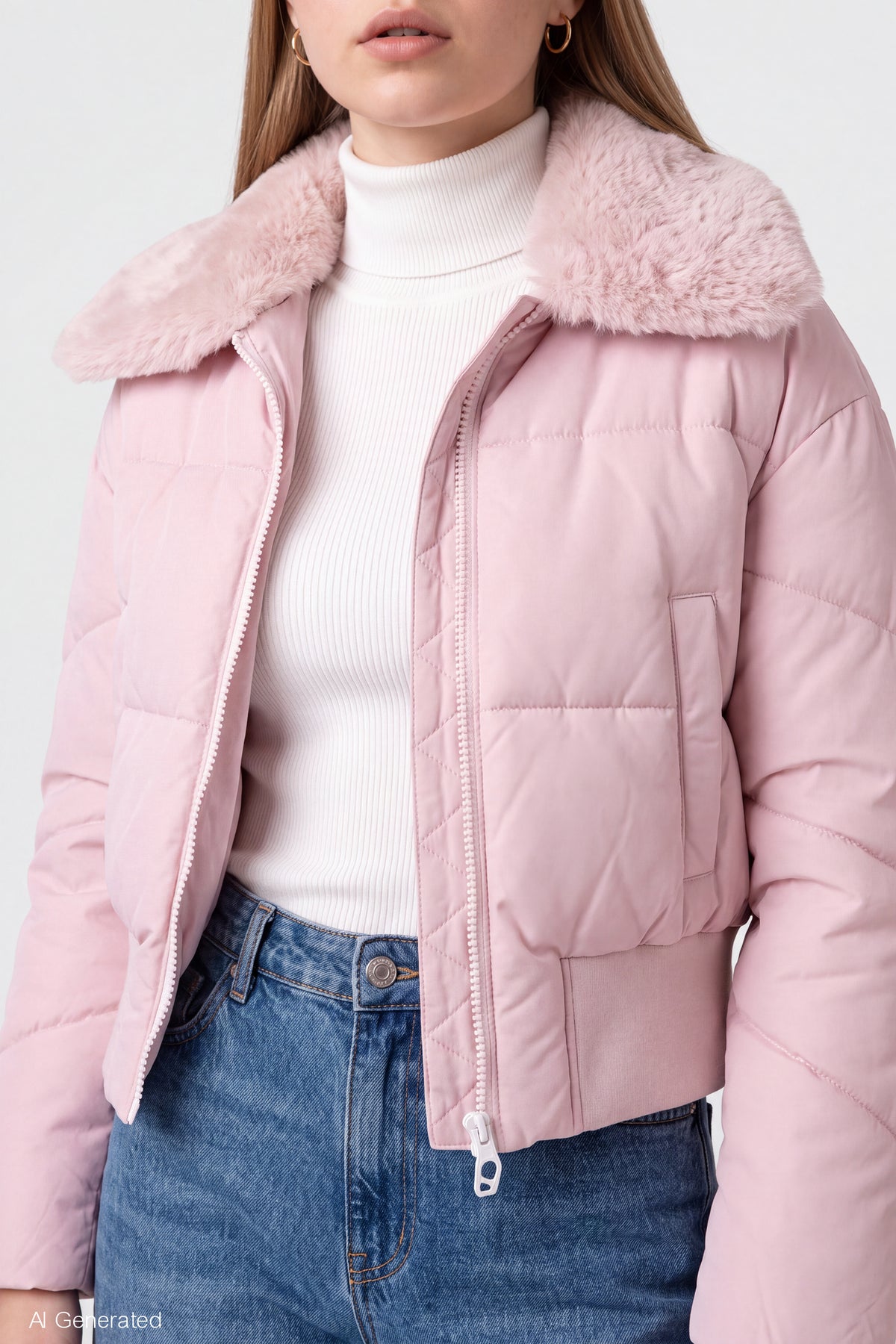 Alt View 4. Faux Fur Collared Jacket - Pink