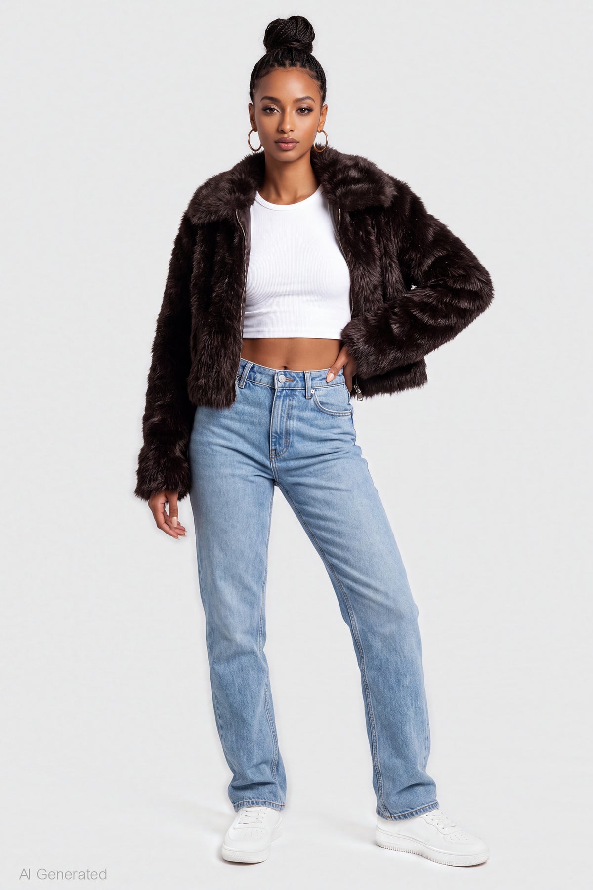 Alt View 3. Faux Fur Zip Jacket - Brown