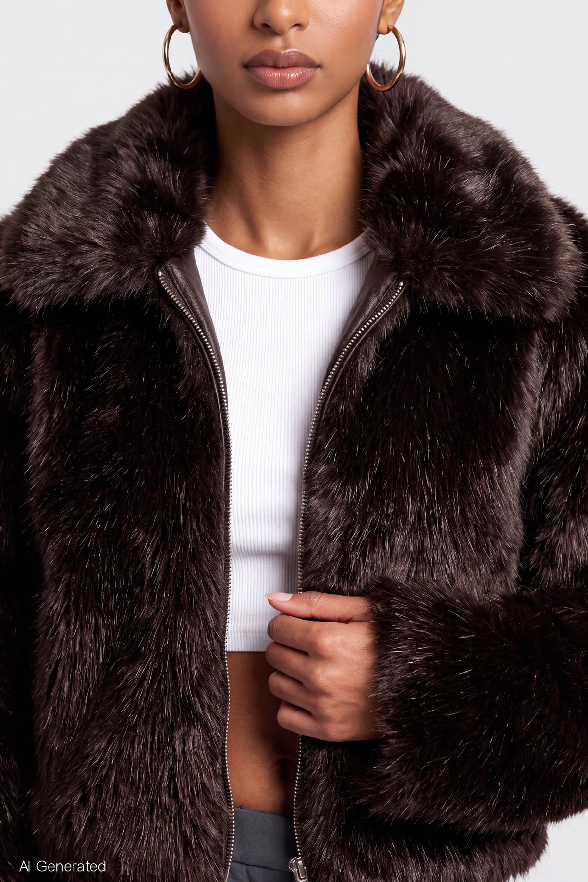 Alt View 4. Faux Fur Zip Jacket - Brown