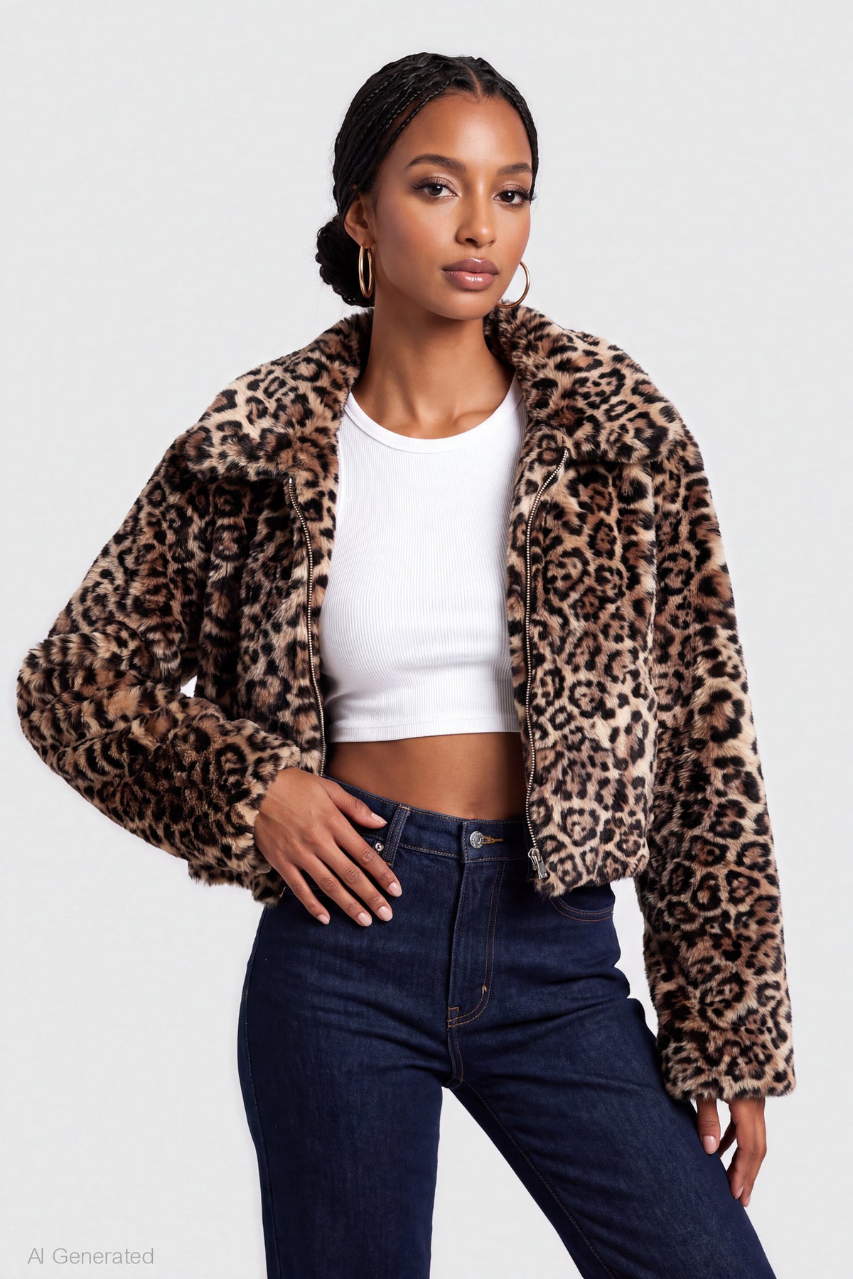 Faux Fur Zip Jacket - Leopard