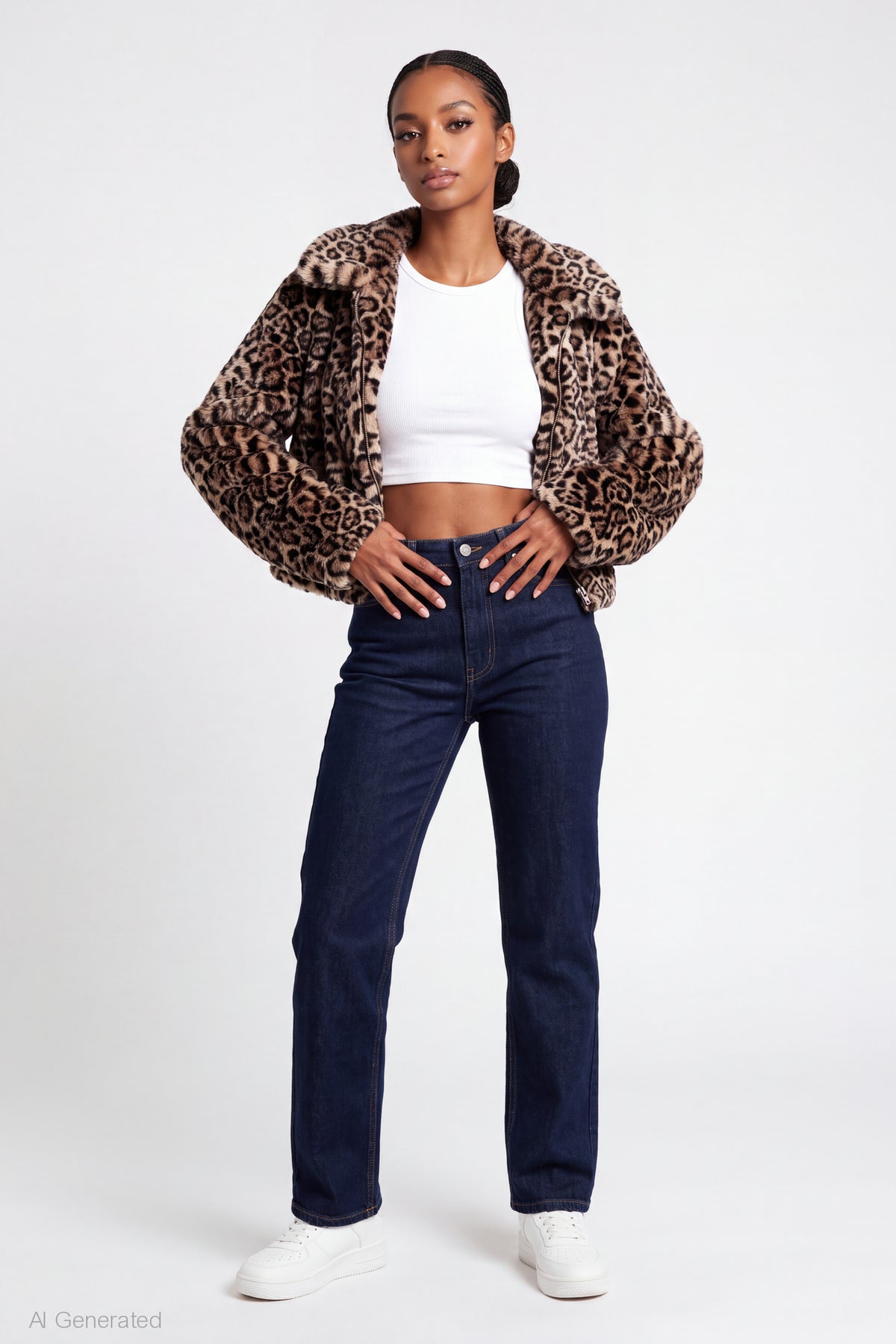 Alt View 3. Faux Fur Zip Jacket - Leopard