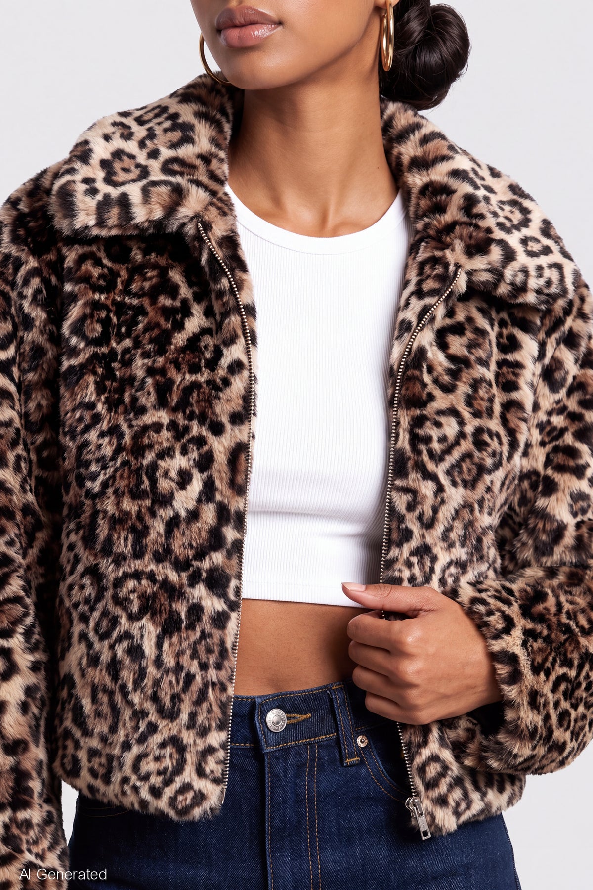 Alt View 4. Faux Fur Zip Jacket - Leopard