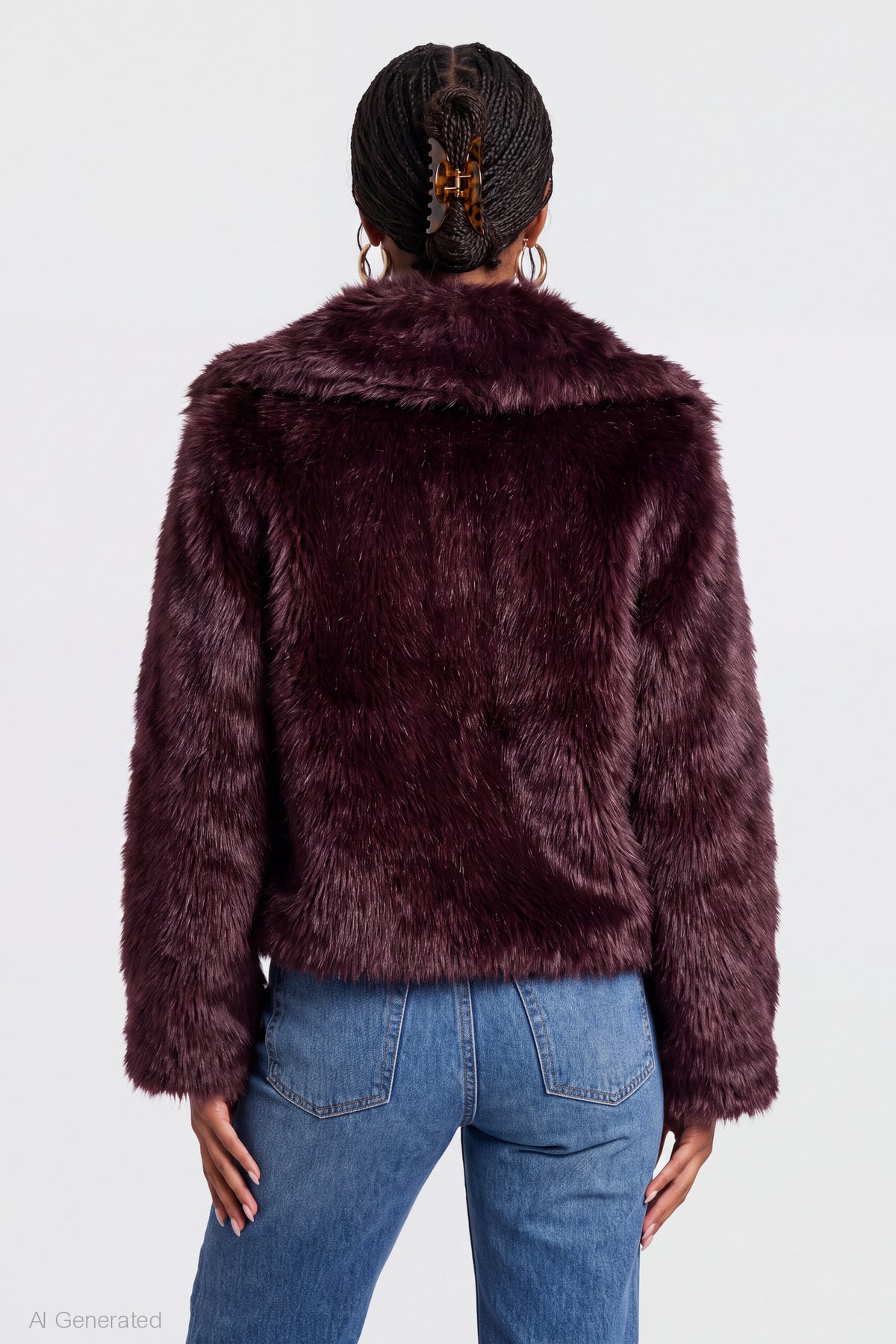 Alt View 2. Faux Fur Zip Jacket - Eggplant