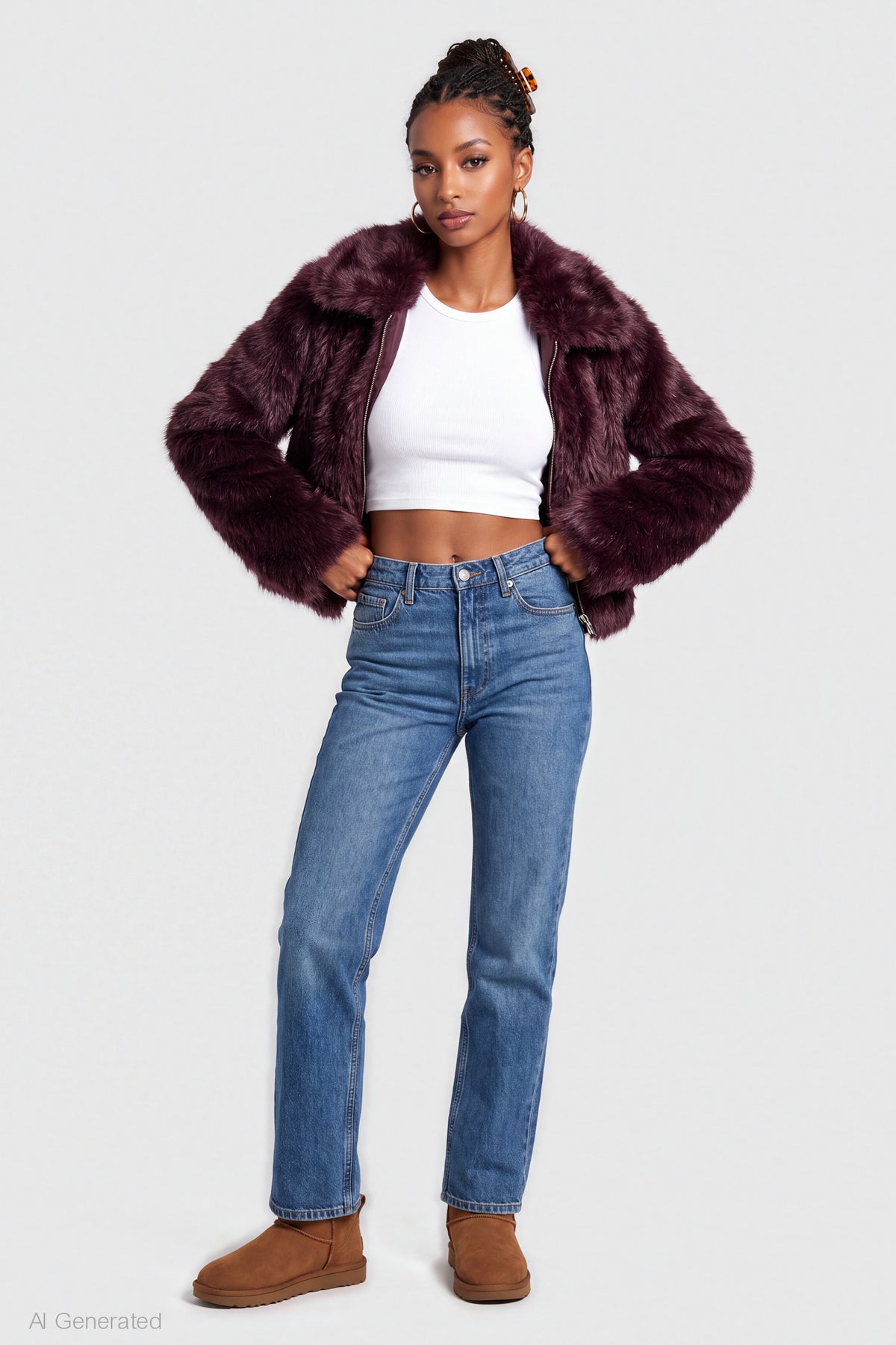 Alt View 3. Faux Fur Zip Jacket - Eggplant
