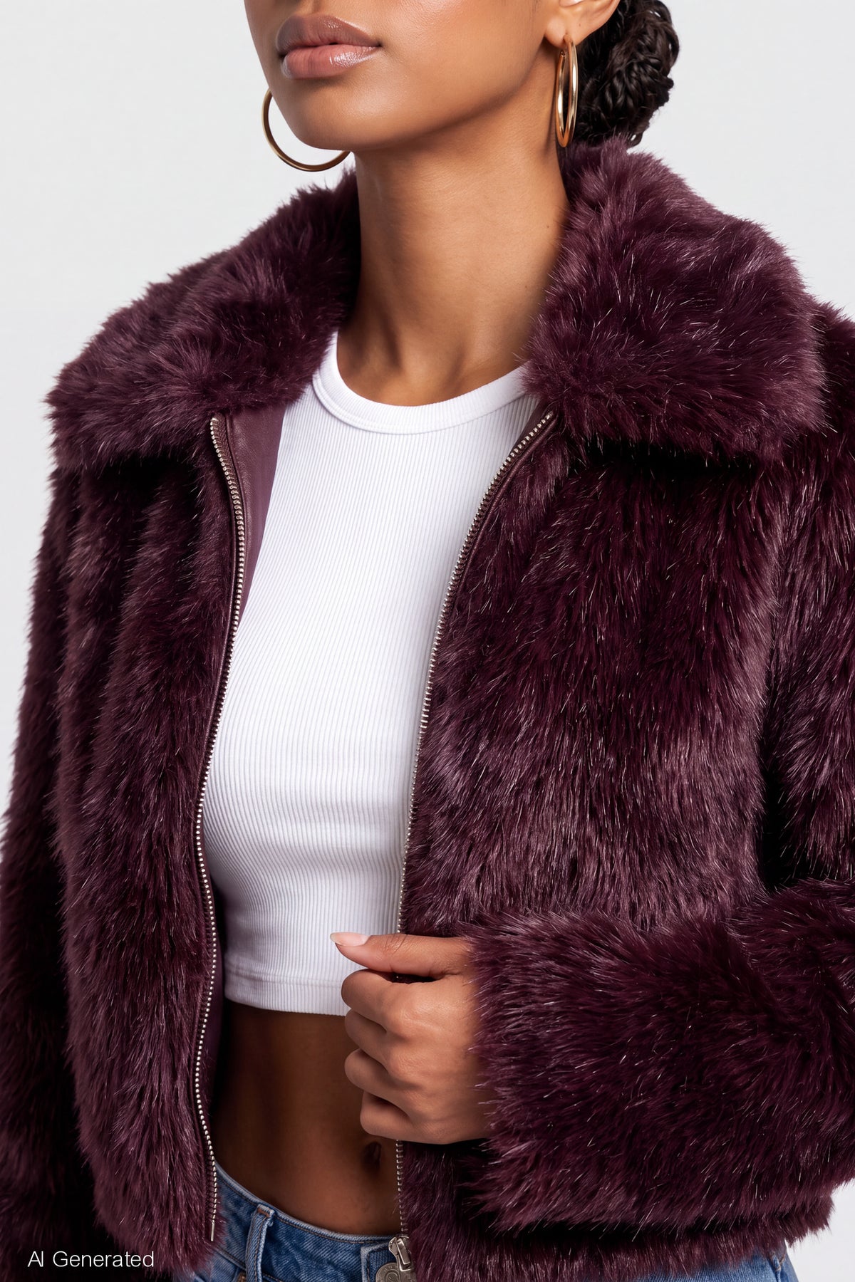 Alt View 4. Faux Fur Zip Jacket - Eggplant