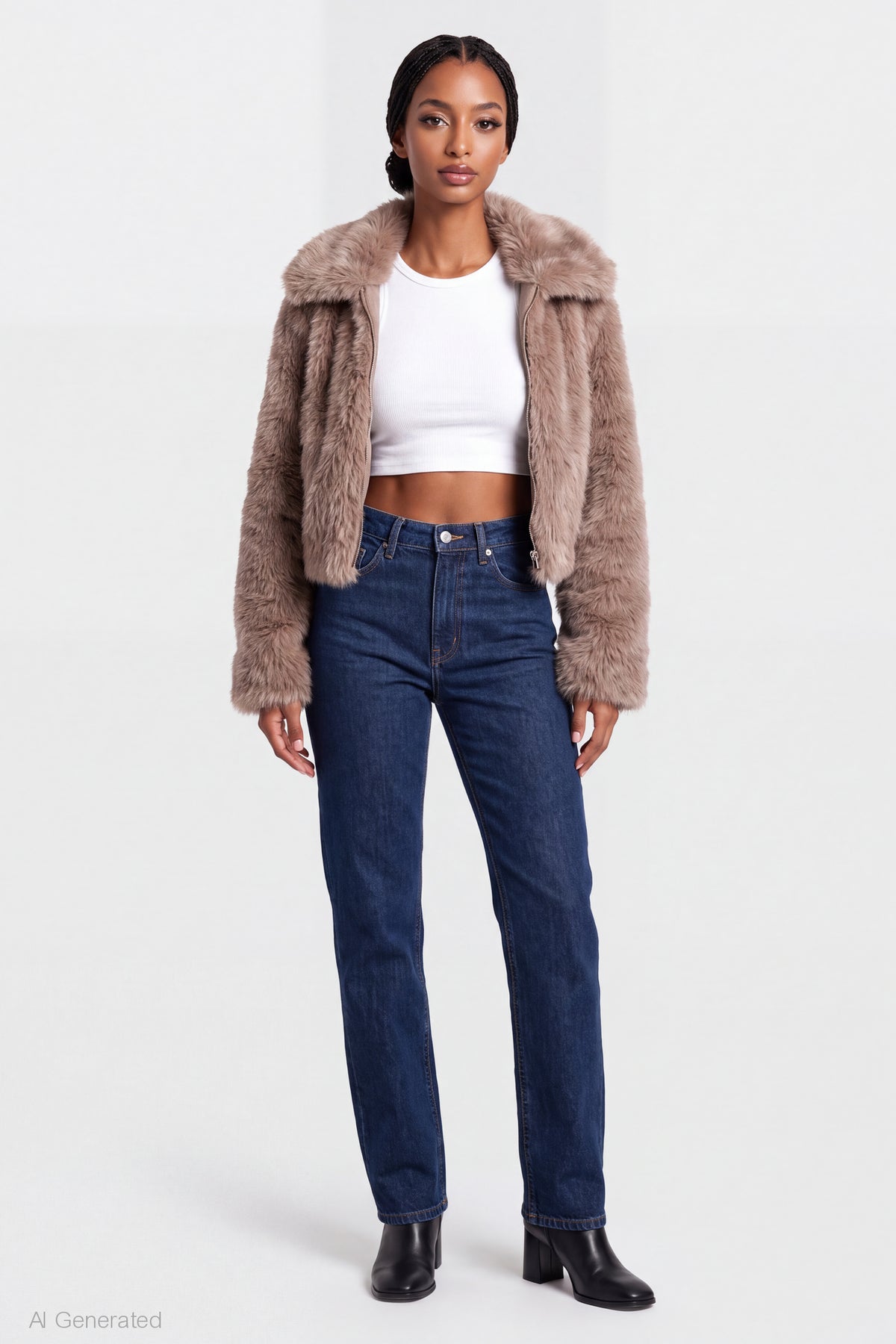 Alt View 3. Faux Fur Zip Jacket - Taupe
