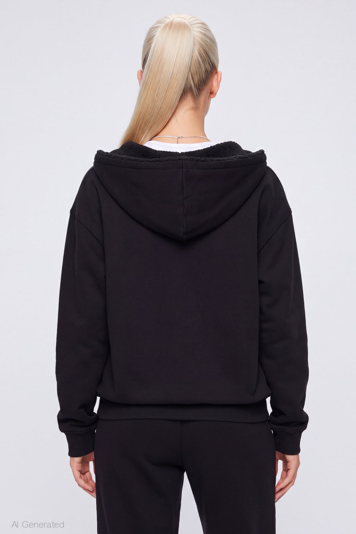 Alt View 2. Sherpa Lined Zip Hoodie - Black