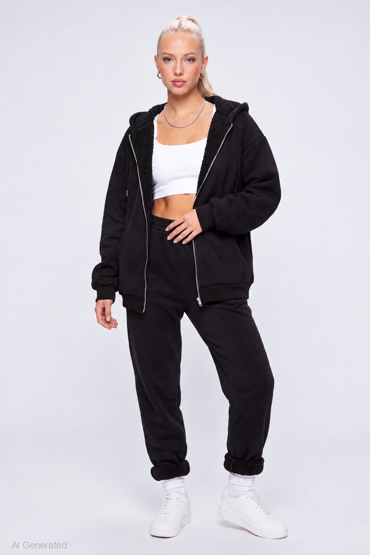 Alt View 3. Sherpa Lined Zip Hoodie - Black