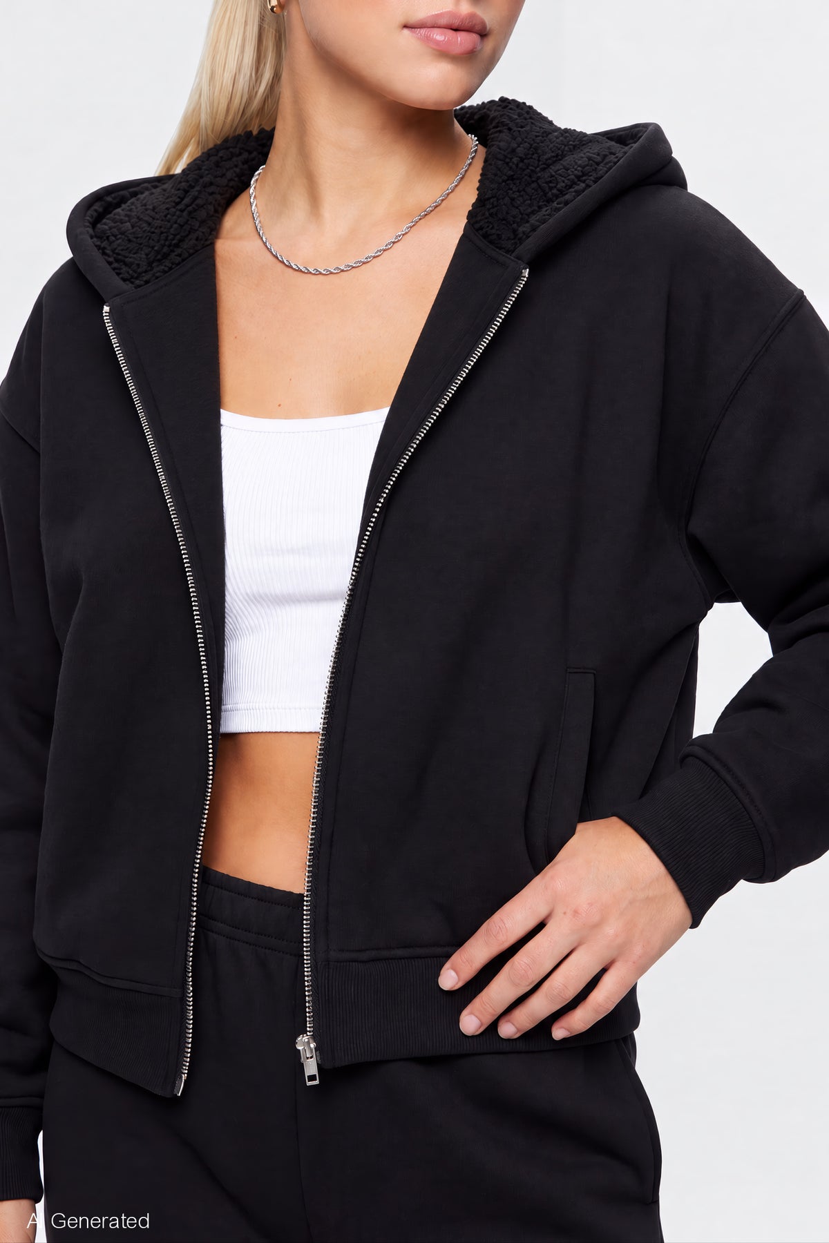 Alt View 4. Sherpa Lined Zip Hoodie - Black