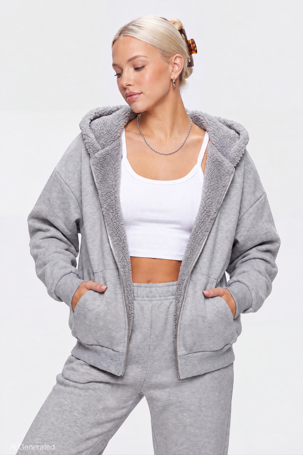 Sherpa Lined Zip Hoodie - Heather Grey