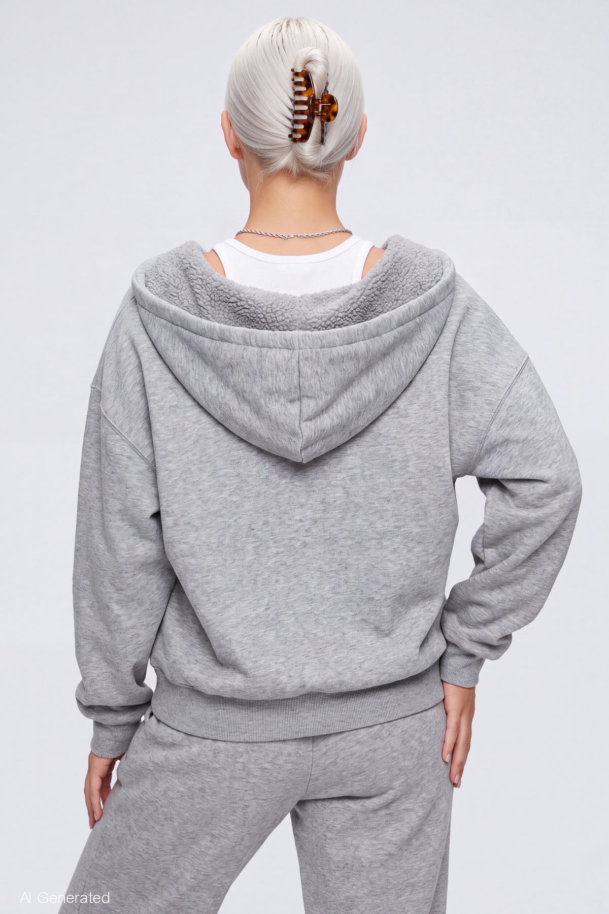 Alt View 2. Sherpa Lined Zip Hoodie - Heather Grey