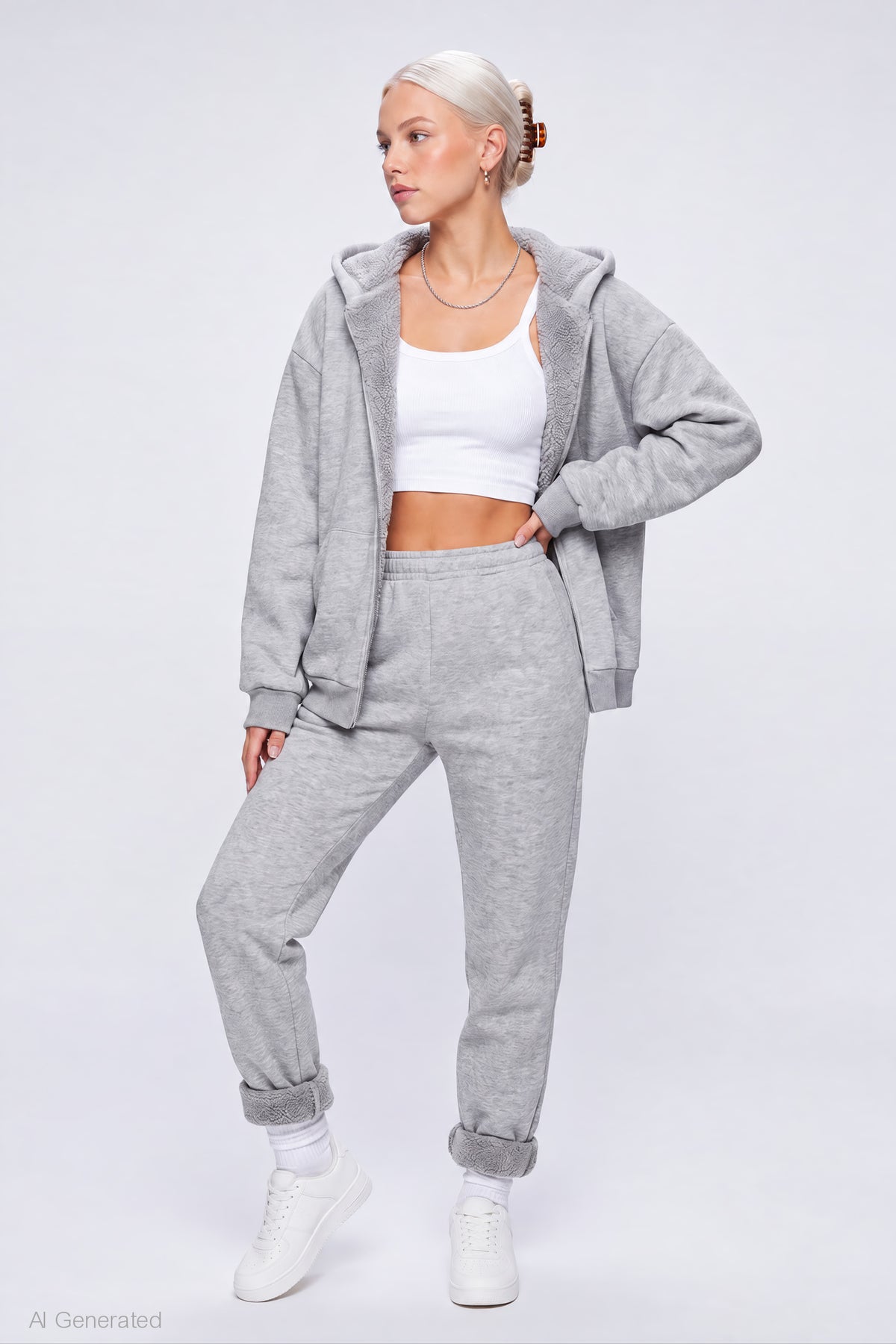 Alt View 3. Sherpa Lined Zip Hoodie - Heather Grey