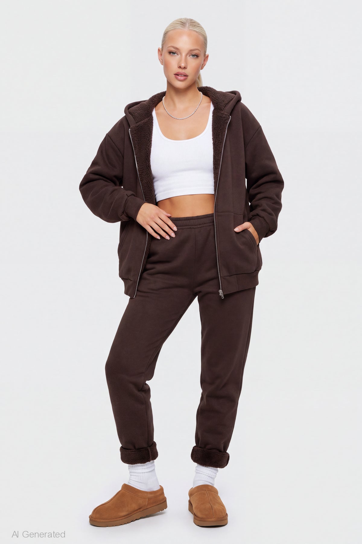 Alt View 3. Sherpa Lined Zip Hoodie - Brown