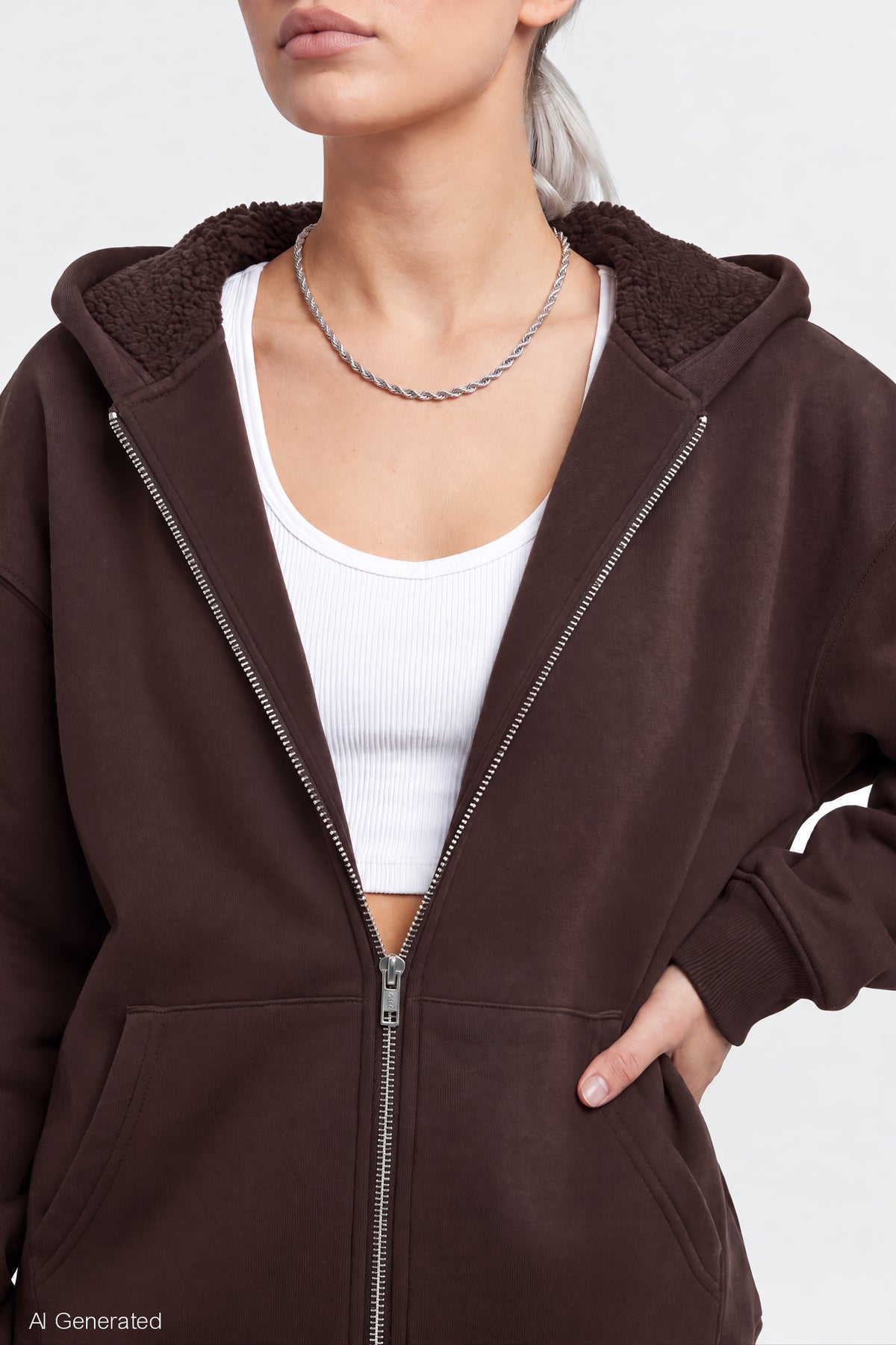 Alt View 4. Sherpa Lined Zip Hoodie - Brown