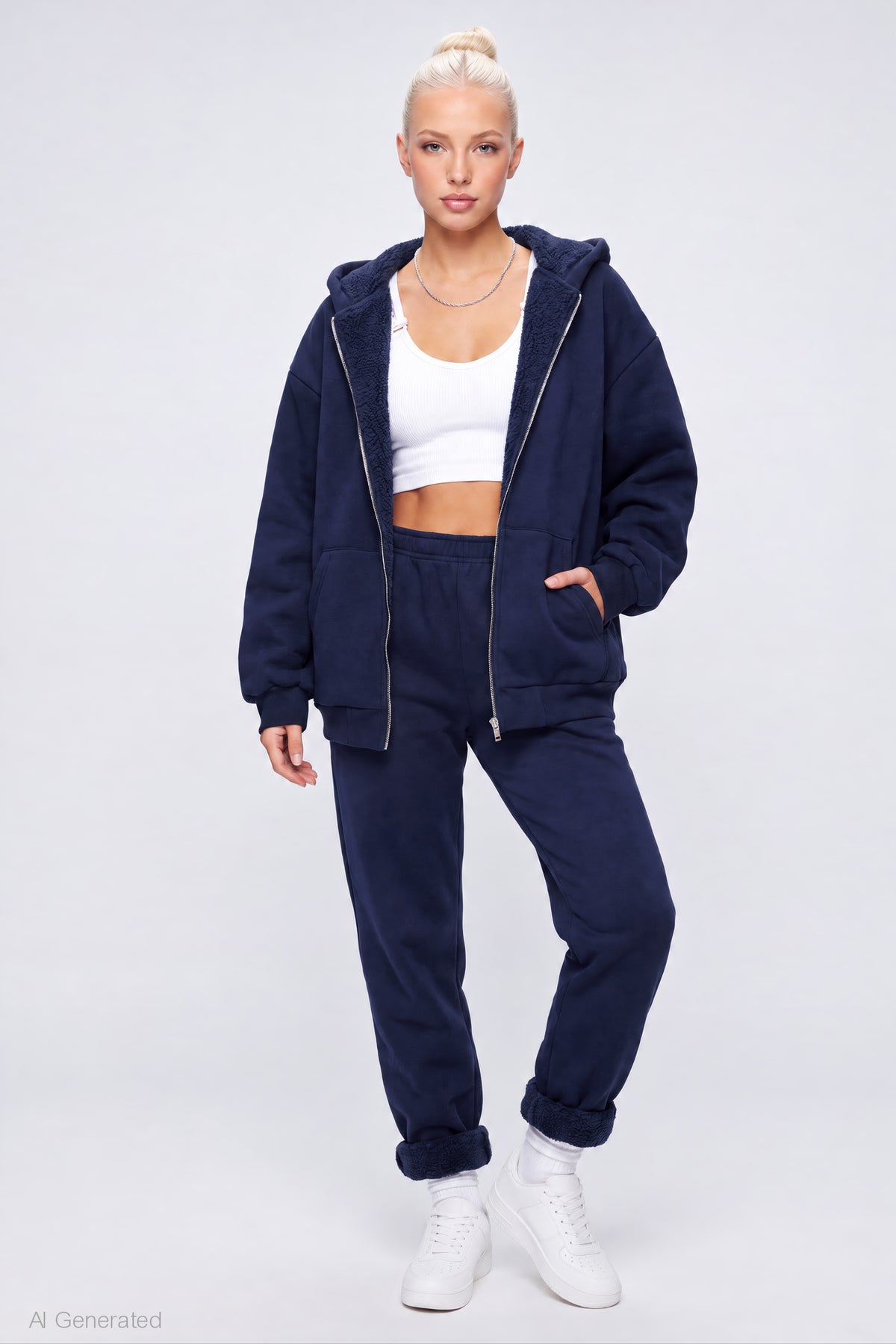 Alt View 3. Sherpa Lined Zip Hoodie - Navy