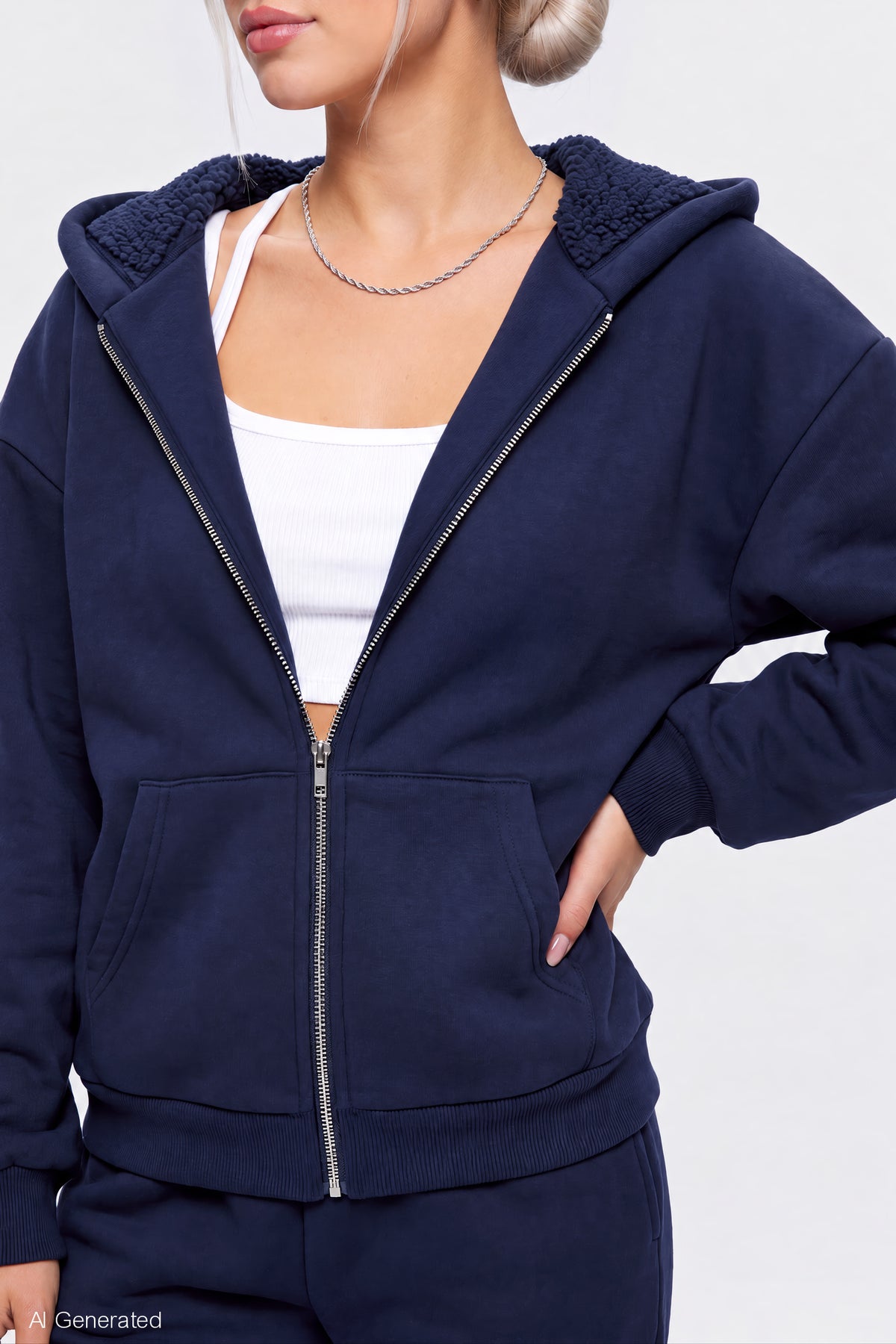 Alt View 4. Sherpa Lined Zip Hoodie - Navy