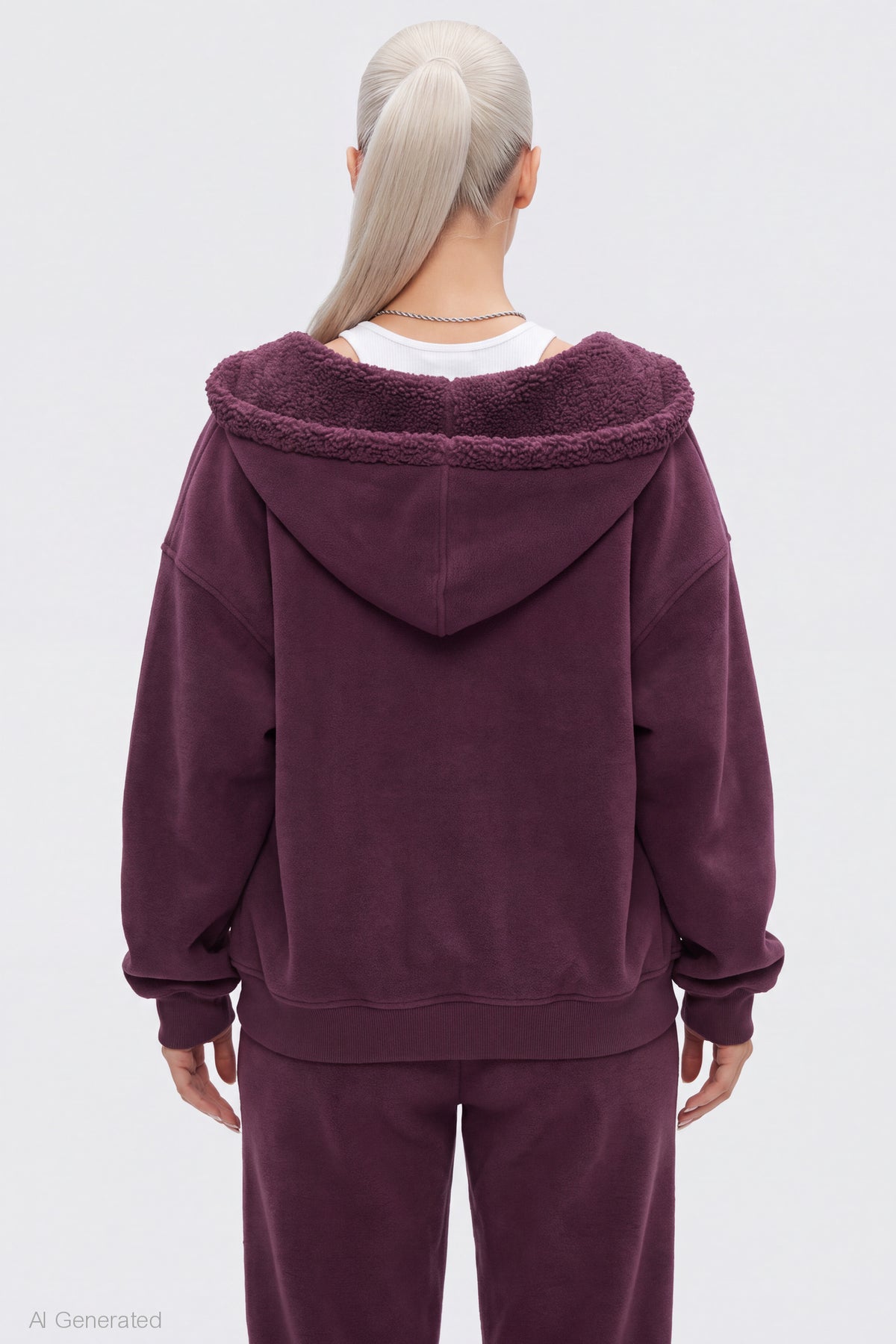 Alt View 2. Sherpa Lined Zip Hoodie - Burgundy