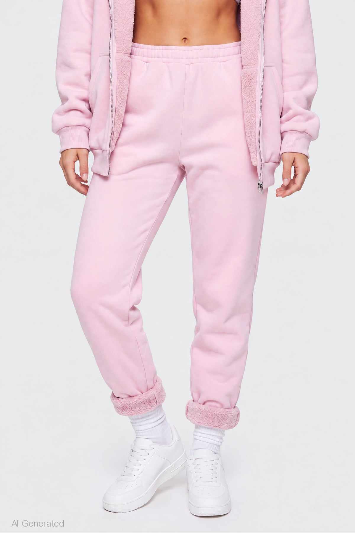 Alt View 3. Sherpa Lined Jogger - Pink