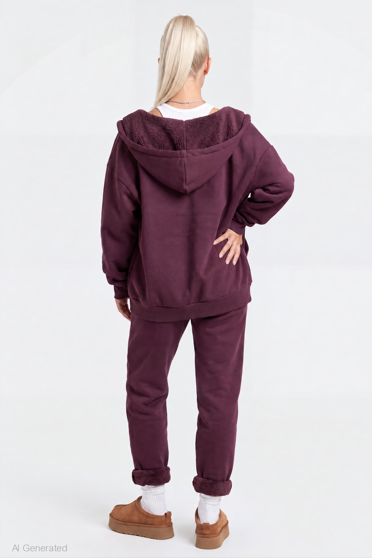 Alt View 2. Sherpa Lined Jogger - Burgundy
