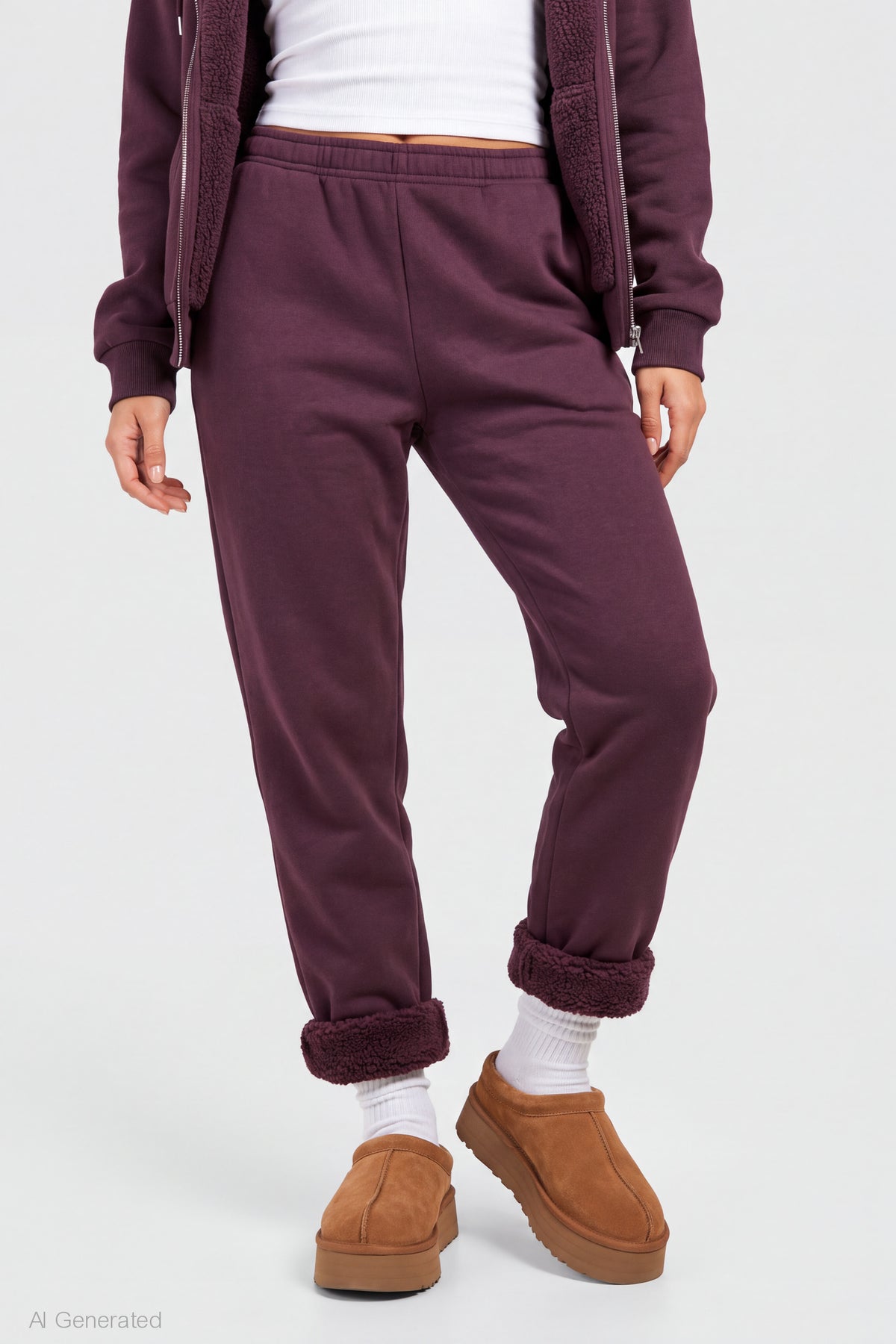 Alt View 3. Sherpa Lined Jogger - Burgundy