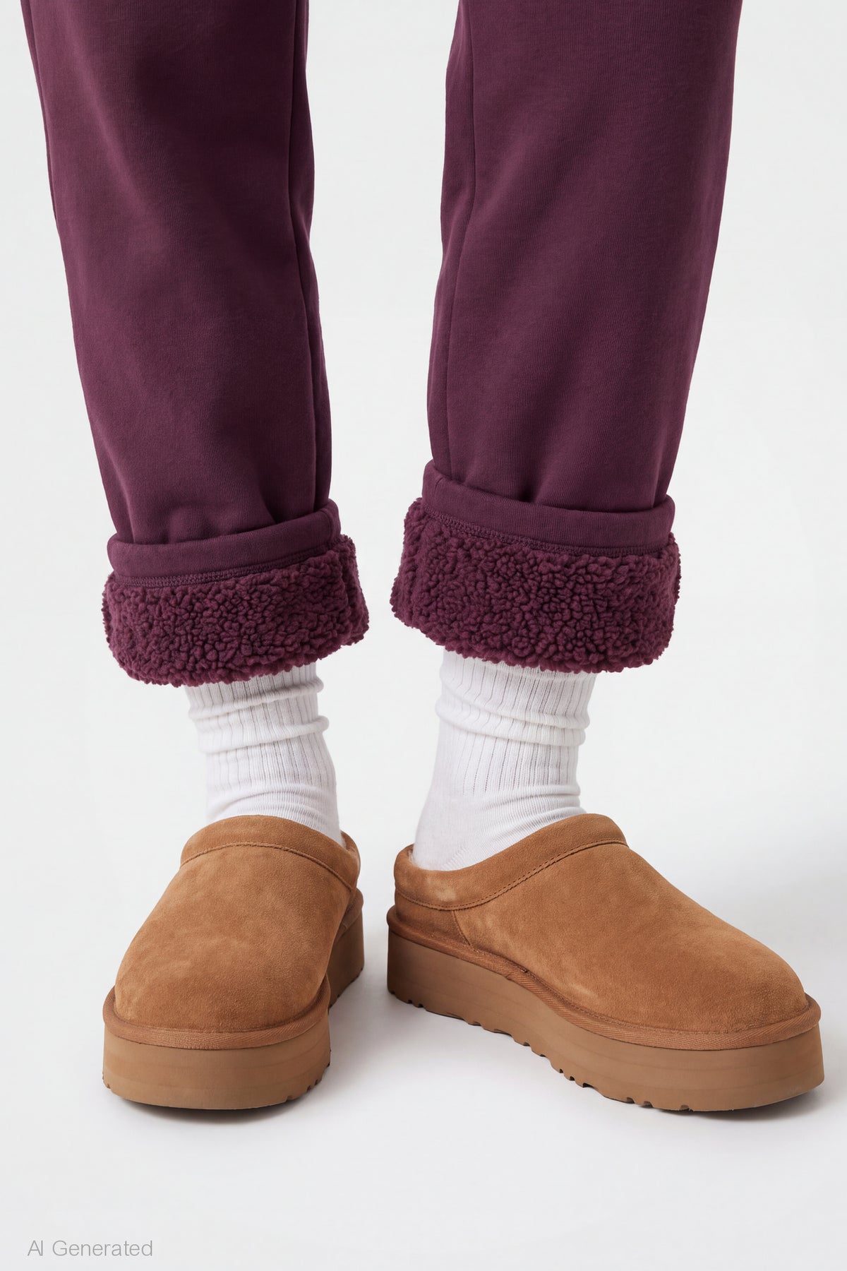 Alt View 4. Sherpa Lined Jogger - Burgundy
