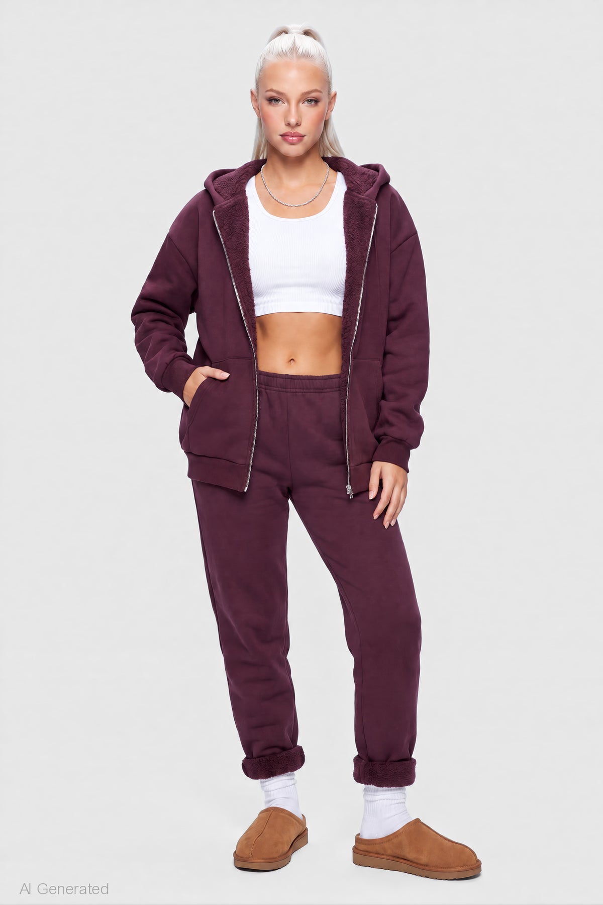 Sherpa Lined Jogger - Burgundy