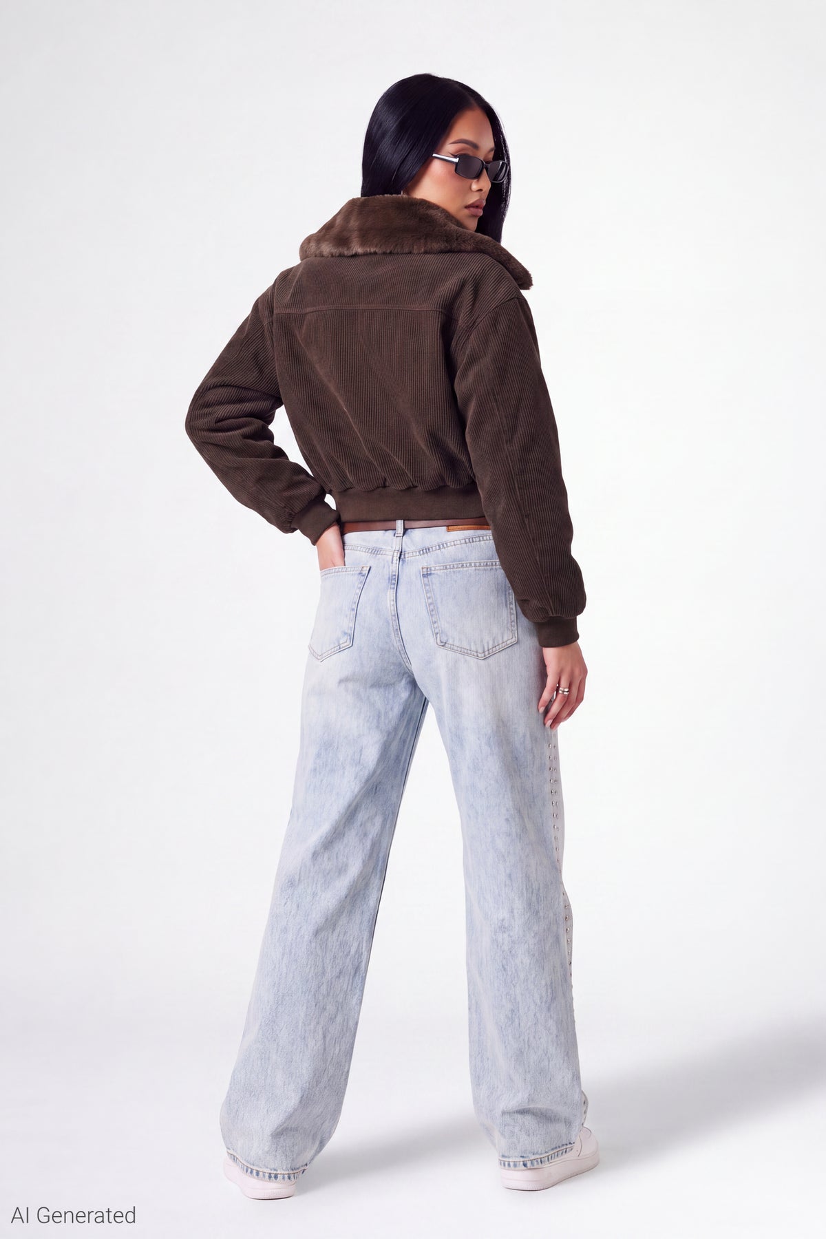 Alt View 3. Corduroy Faux Fur Lined Bomber Jacket - Brown