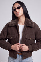 Corduroy Faux Fur Lined Bomber Jacket