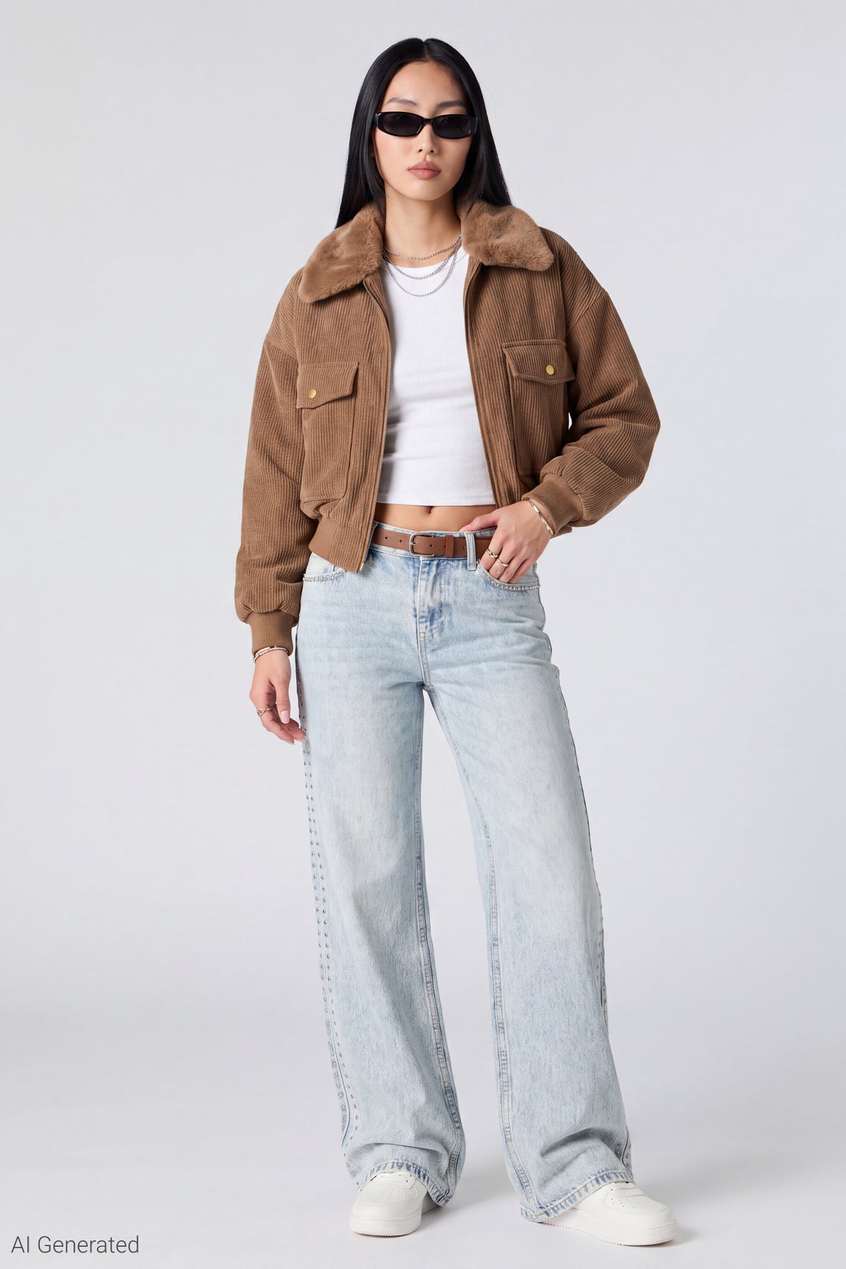 Alt View 2. Corduroy Faux Fur Lined Bomber Jacket - Beige