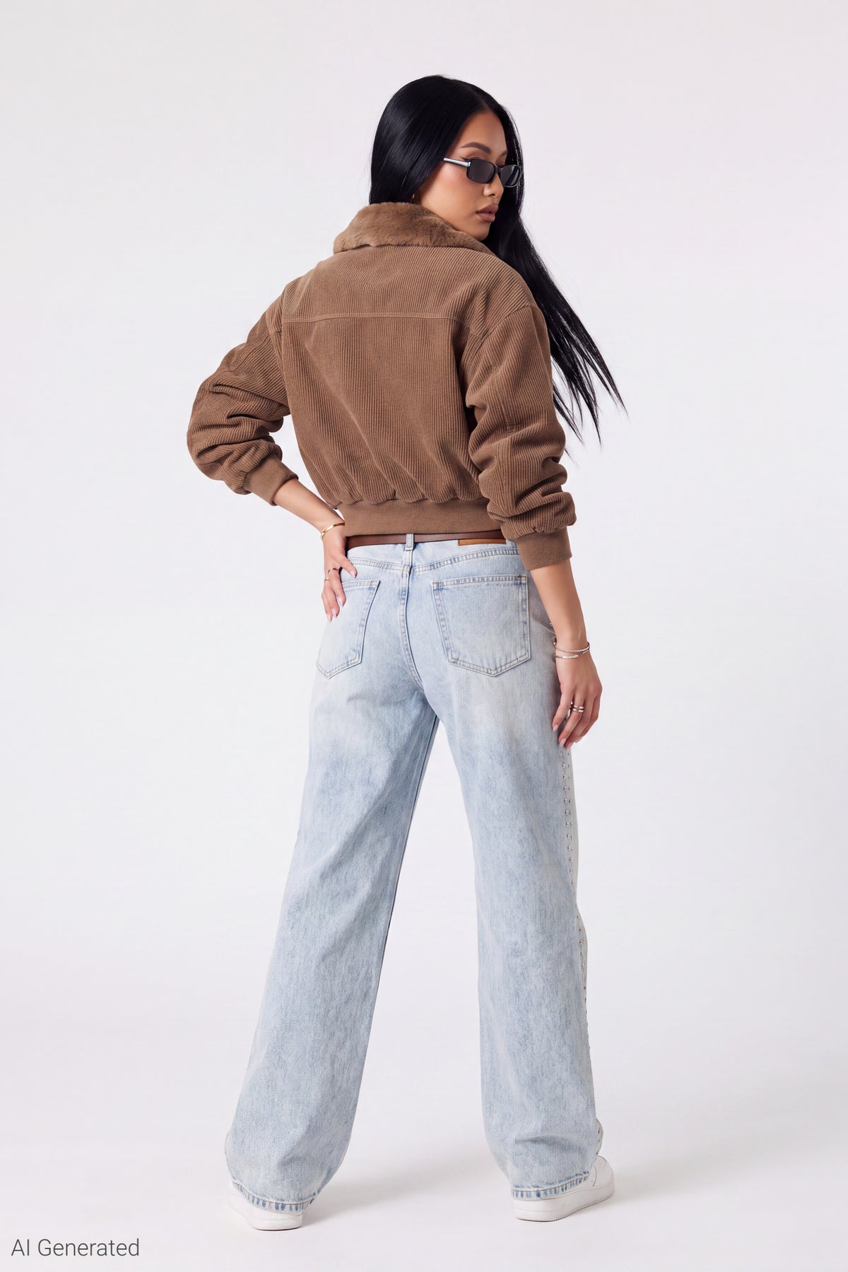 Alt View 3. Corduroy Faux Fur Lined Bomber Jacket - Beige