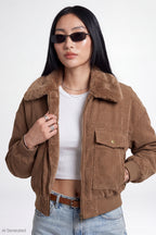 Corduroy Faux Fur Lined Bomber Jacket