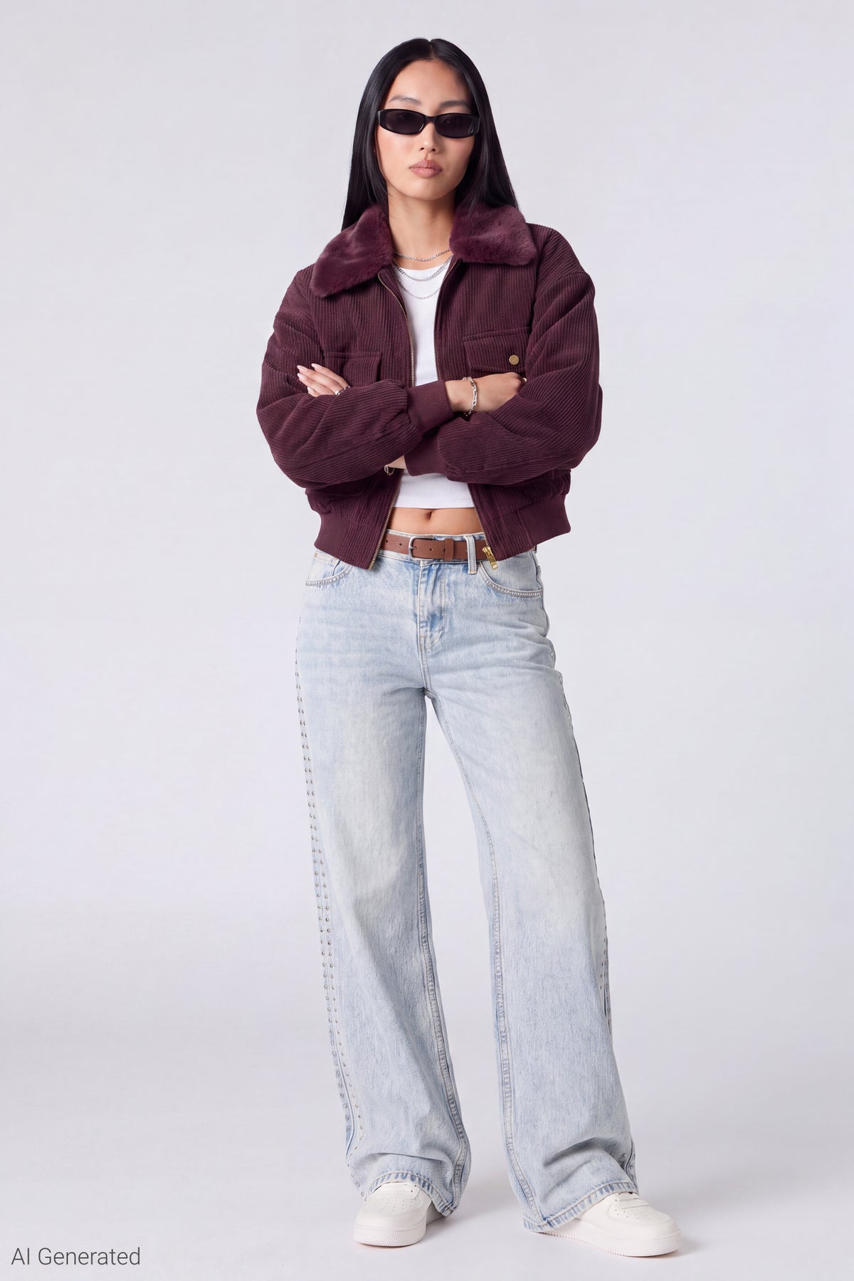 Alt View 2. Corduroy Faux Fur Lined Bomber Jacket - Dark Purple