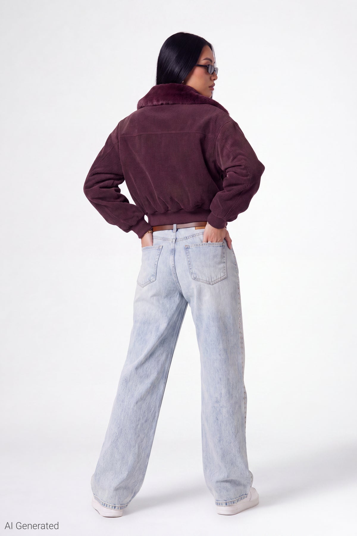 Alt View 3. Corduroy Faux Fur Lined Bomber Jacket - Dark Purple