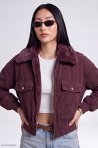 Corduroy Faux Fur Lined Bomber Jacket