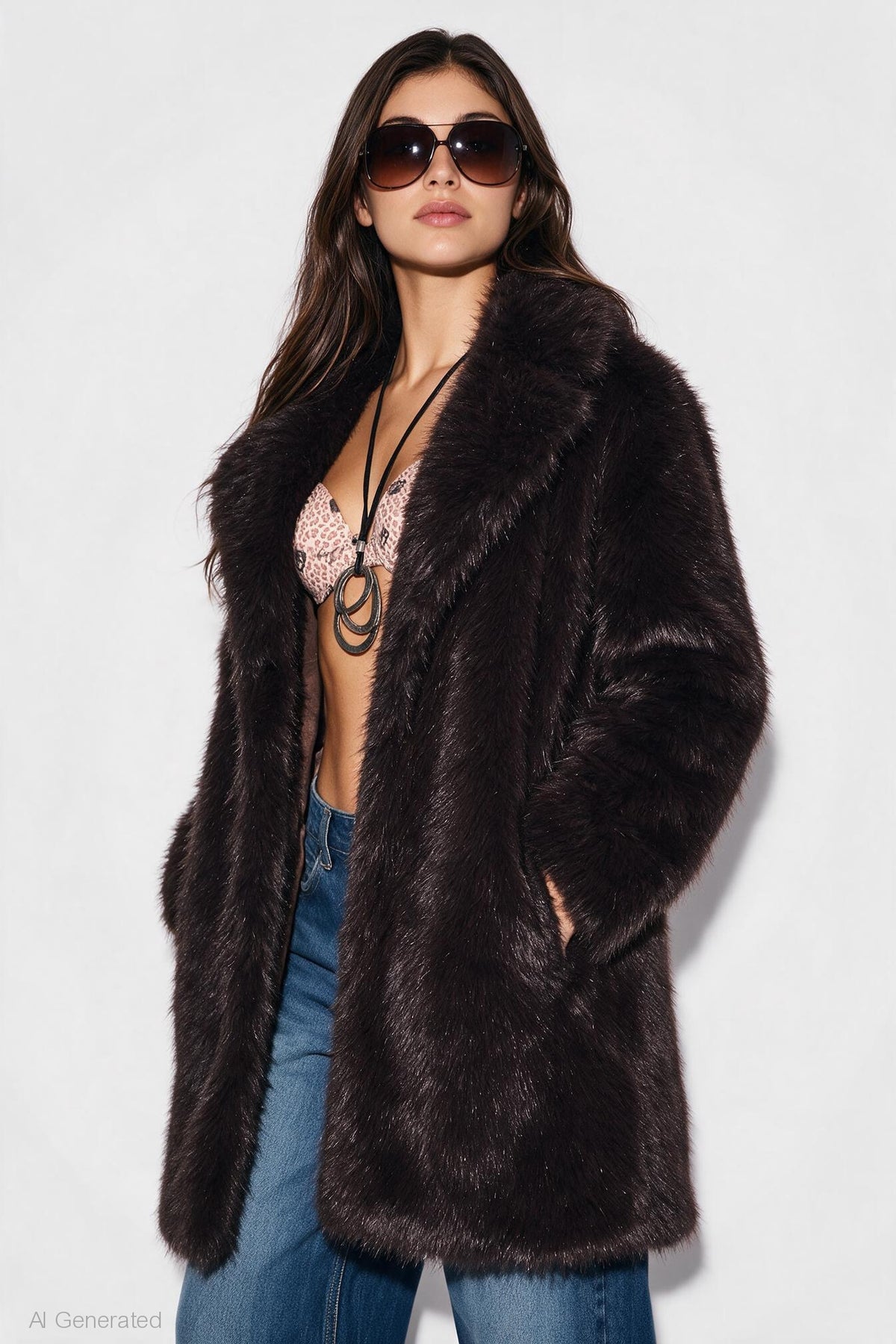Alt View 3. Faux Fur Jacket - Brown