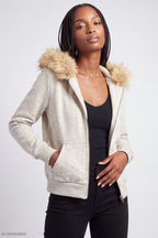Fleece Faux Fur Trim Zip Hoodie