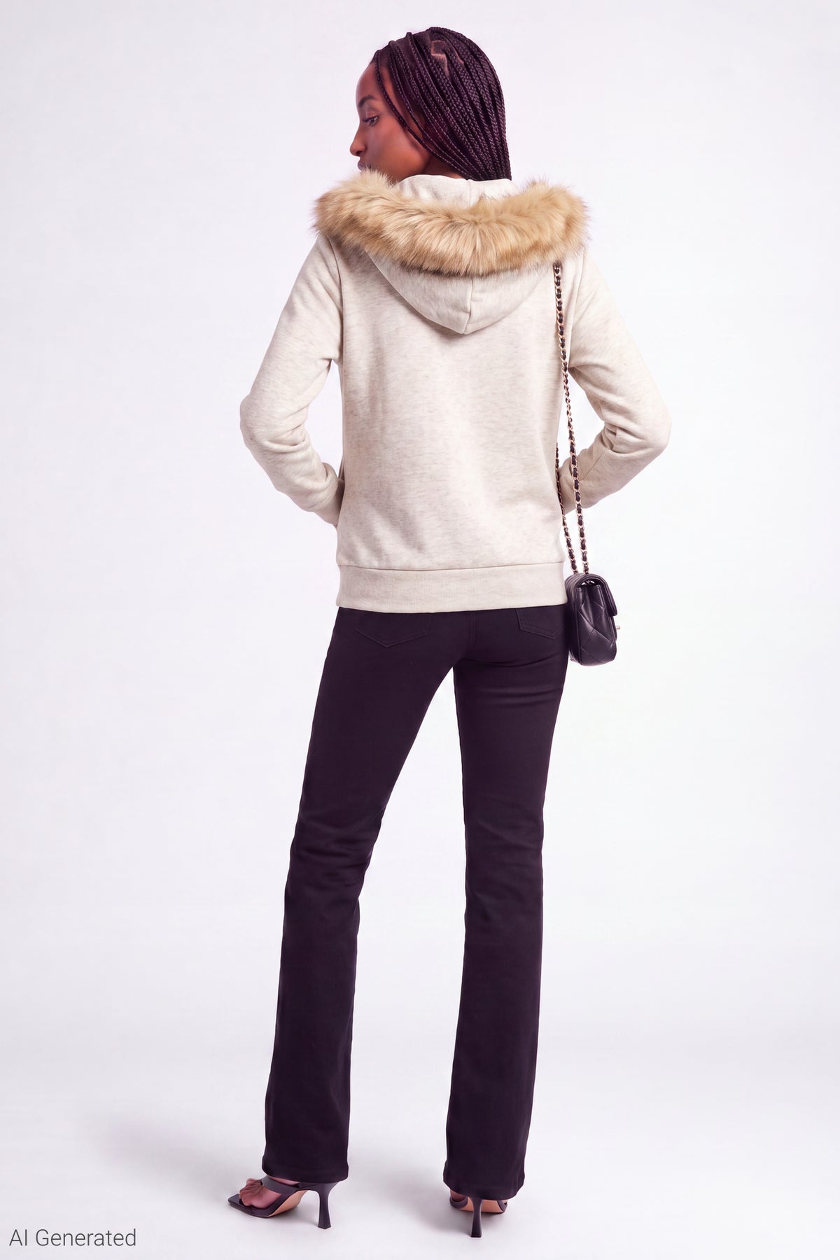 Alt View 3. Fleece Faux Fur Trim Zip Hoodie - Oatmeal