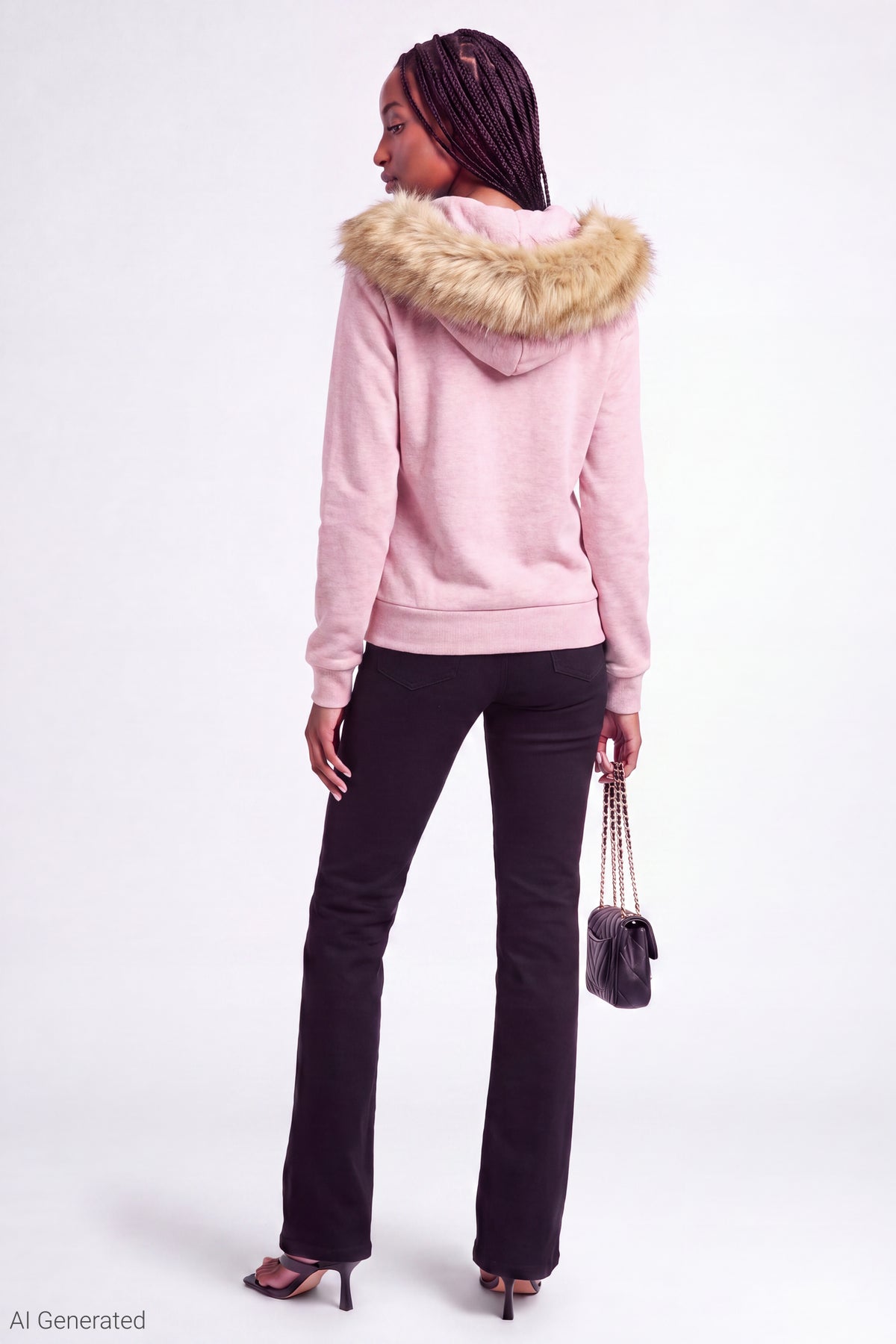 Alt View 3. Fleece Faux Fur Trim Zip Hoodie - Pink