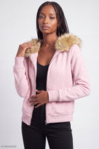 Fleece Faux Fur Trim Zip Hoodie