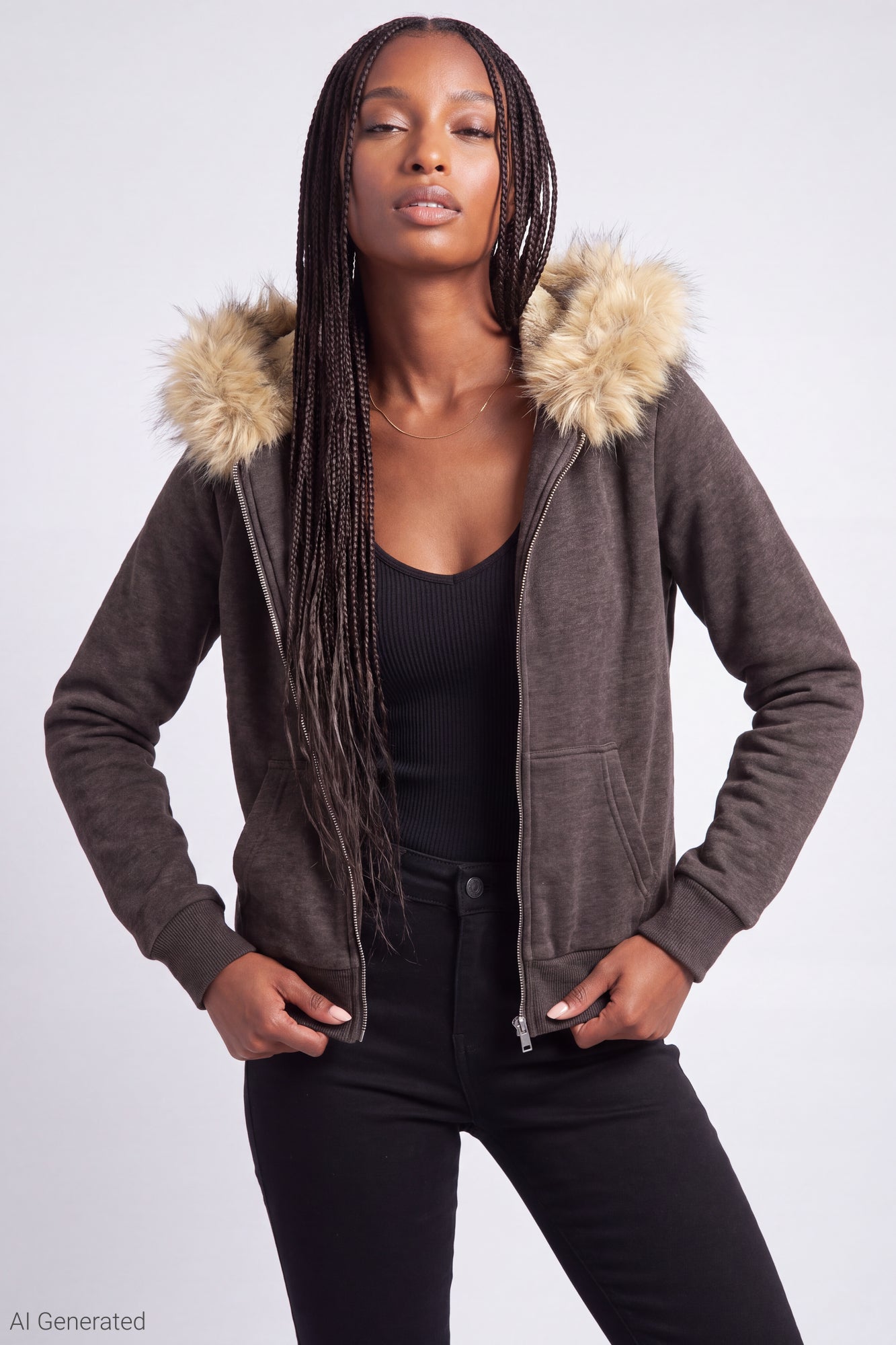 Fleece Faux Fur Trim Zip Hoodie – Charlotte Russe