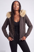Fleece Faux Fur Trim Zip Hoodie